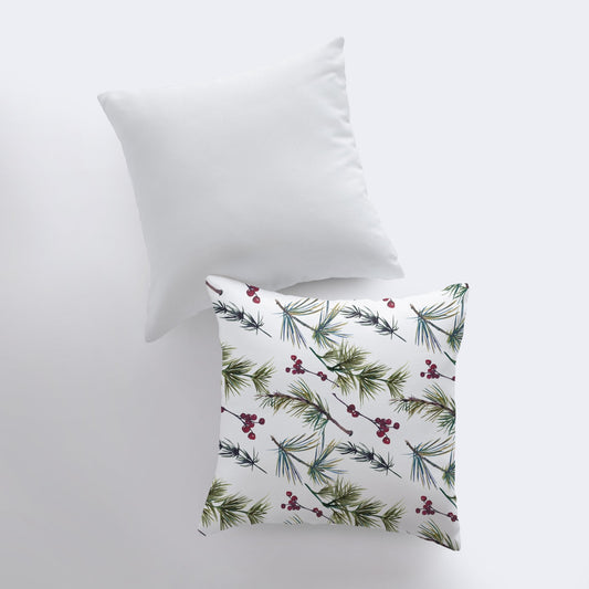 Christmas Holly Berries and Twigs Throw Pillow Cover