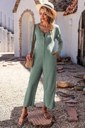 Buy Half Button Long Sleeve Wide Leg Jumpsuit by SYNZ