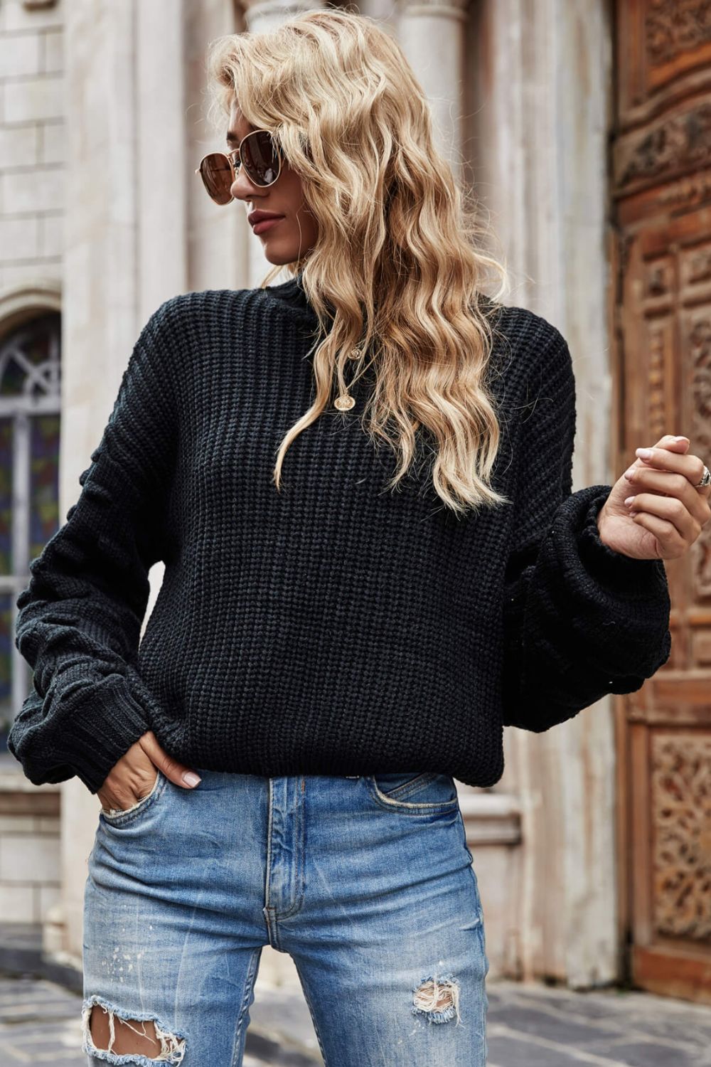 Buy Weekend Style Rib-Knit Dropped Shoulder Sweater by Faz