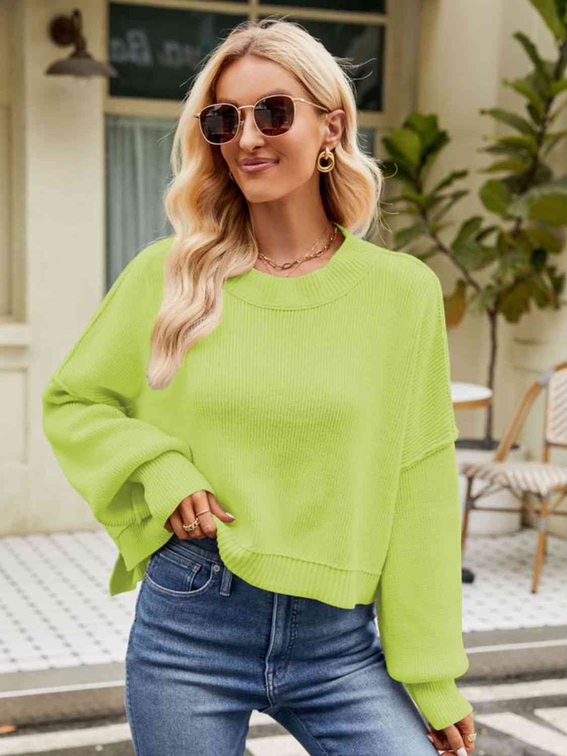 Buy Round Neck Dropped Shoulder Sweater by YH