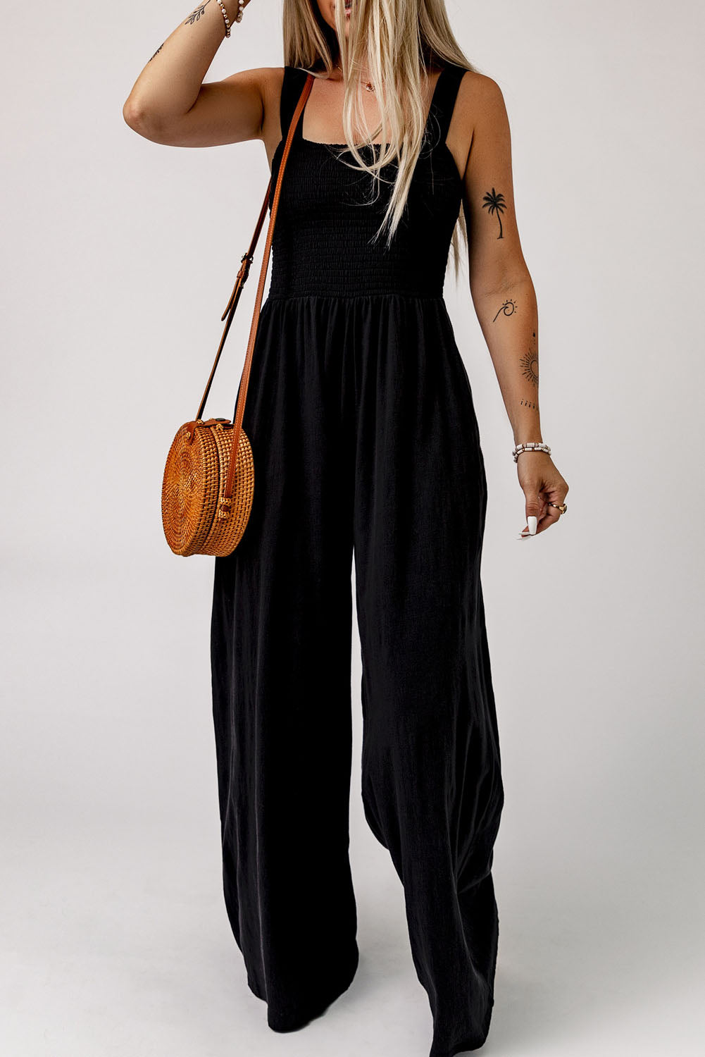 Buy Smocked Square Neck Wide Leg Jumpsuit with Pockets by Faz
