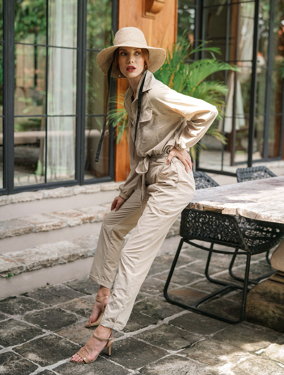Buy Amelia Recycled Travel Jumpsuit, in Sand Beige by BrunnaCo
