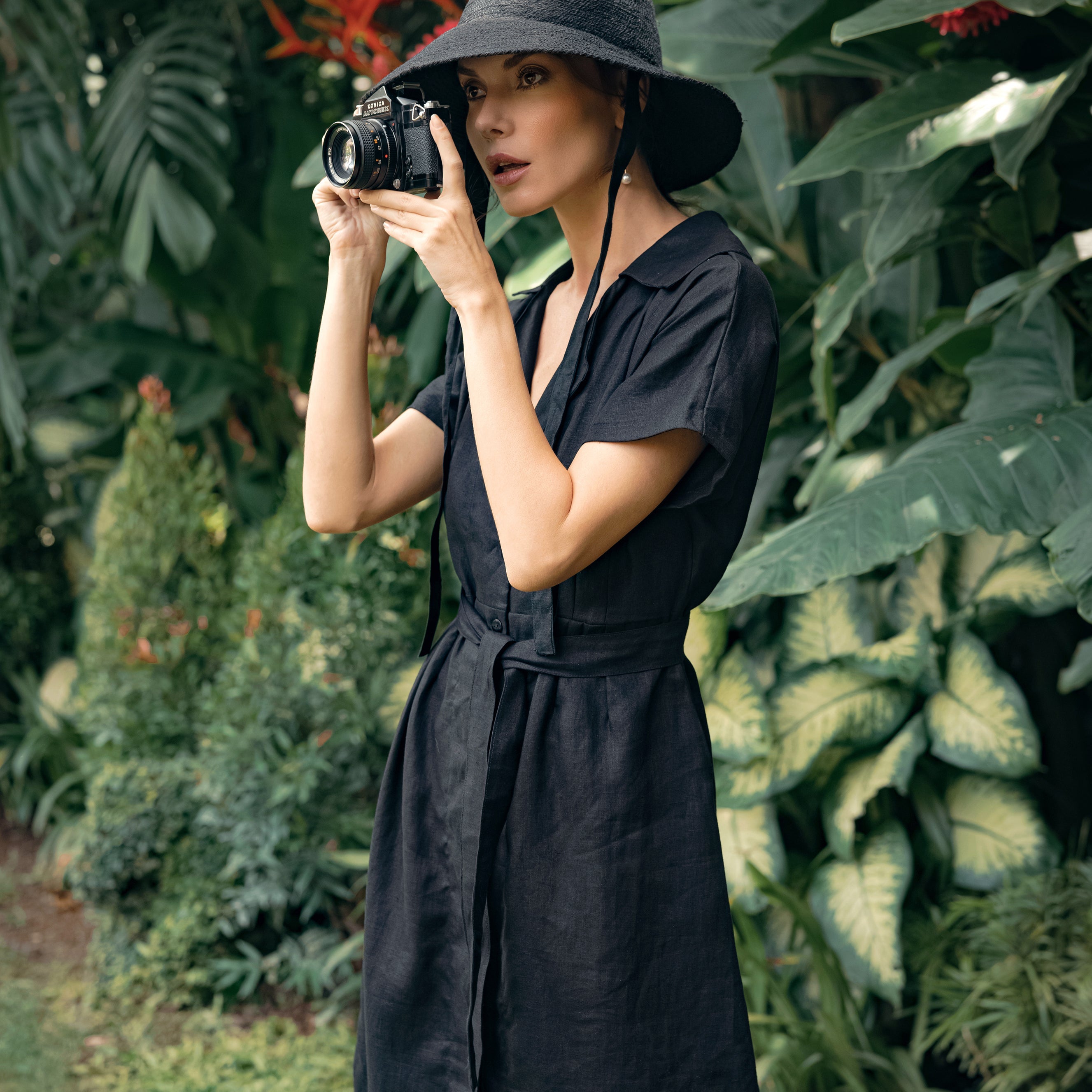 Buy ARYA Safari Linen Midi Dress, in Black by BrunnaCo