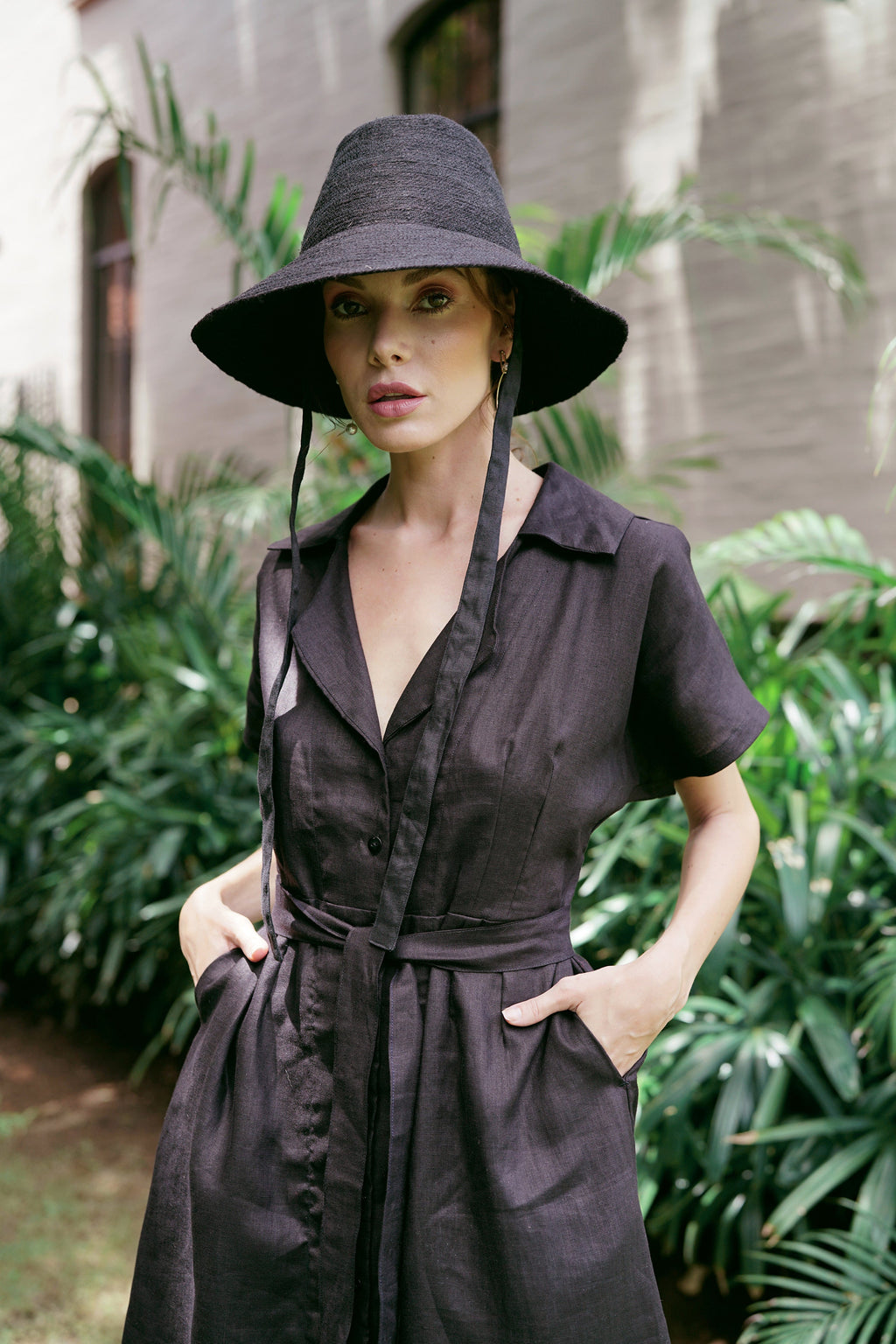 Buy ARYA Safari Linen Midi Dress, in Black by BrunnaCo