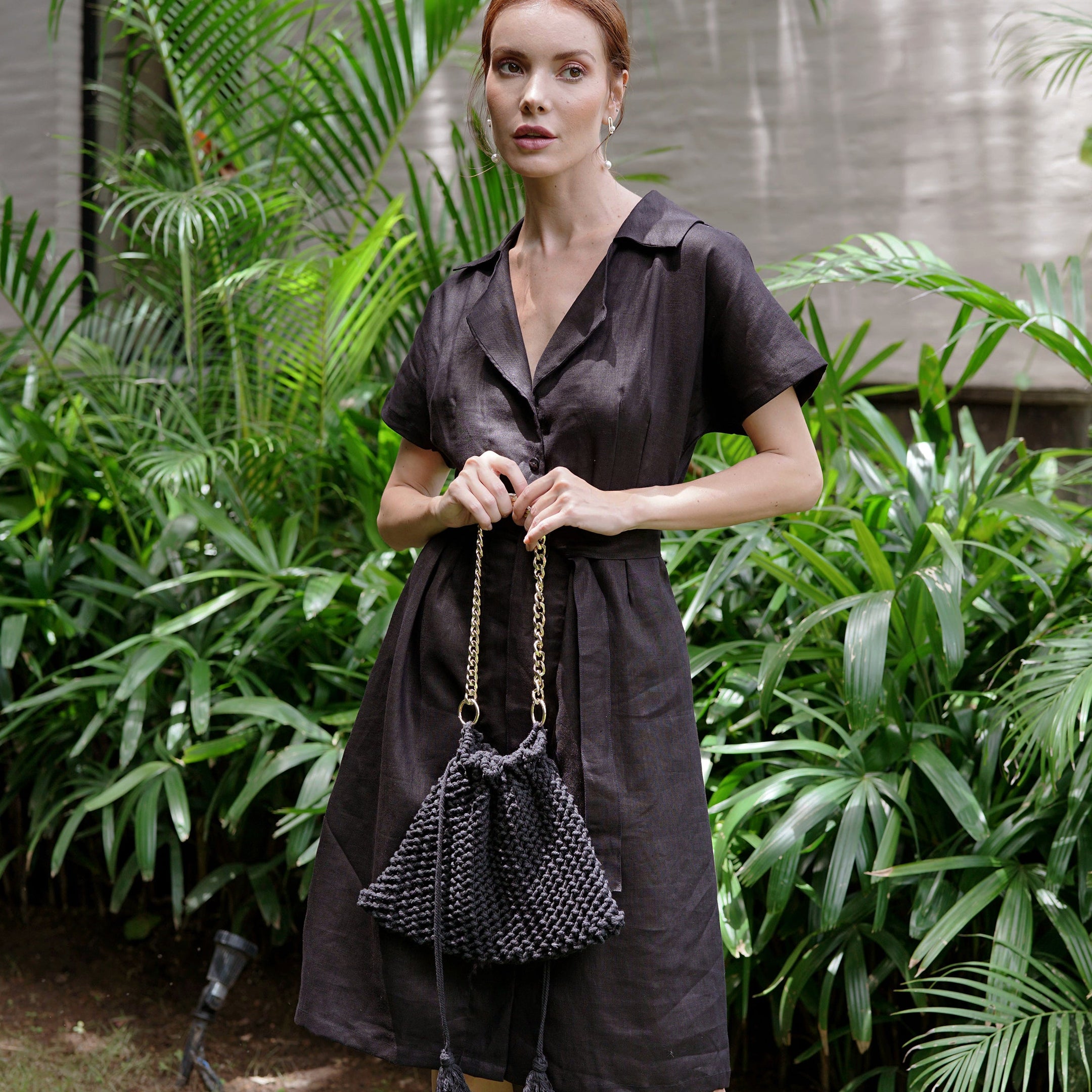Buy ARYA Safari Linen Midi Dress, in Black by BrunnaCo