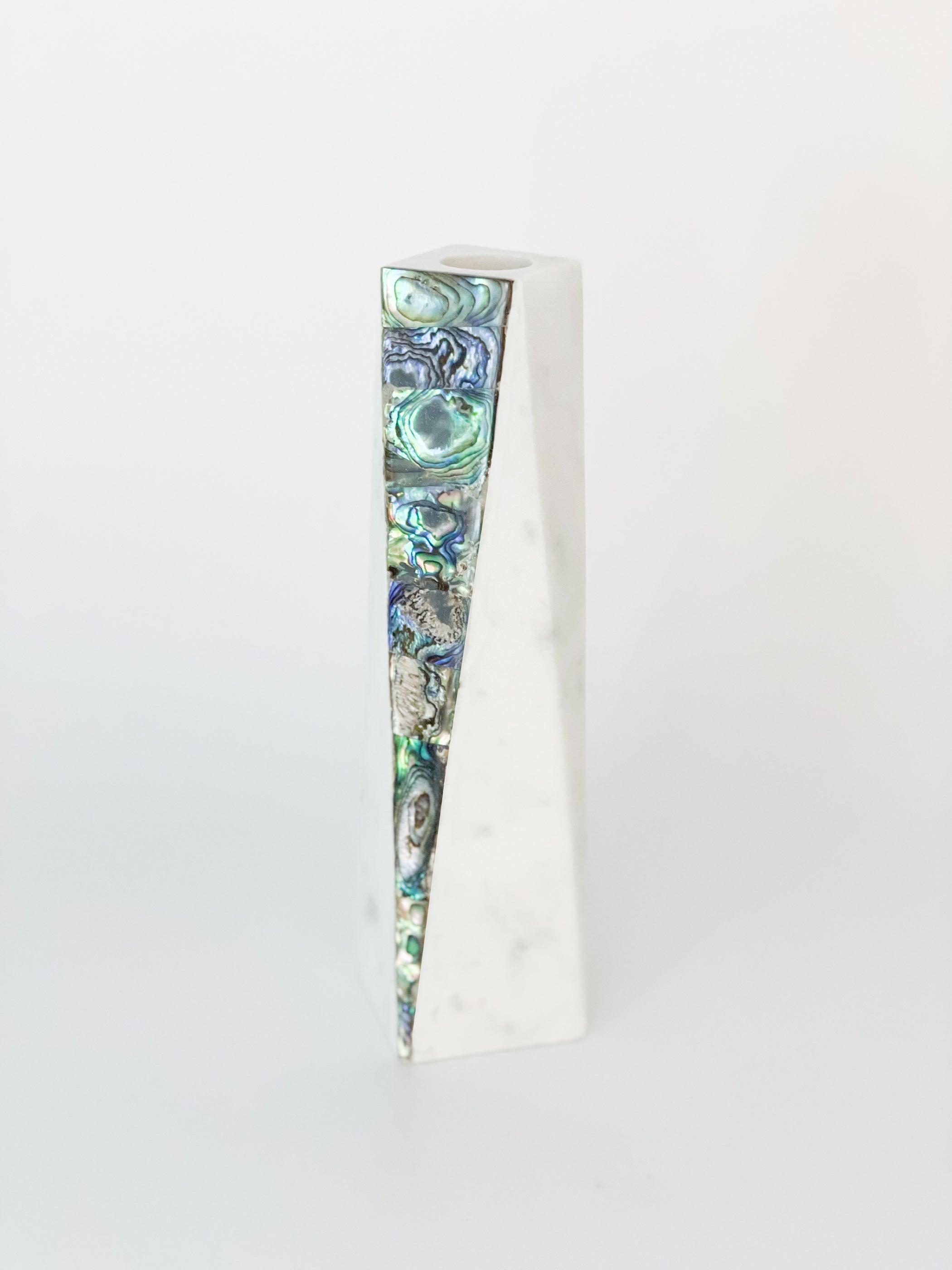 Buy White Marble Rainbow Mother of Pearl Candle Holder by Anaya by Anaya