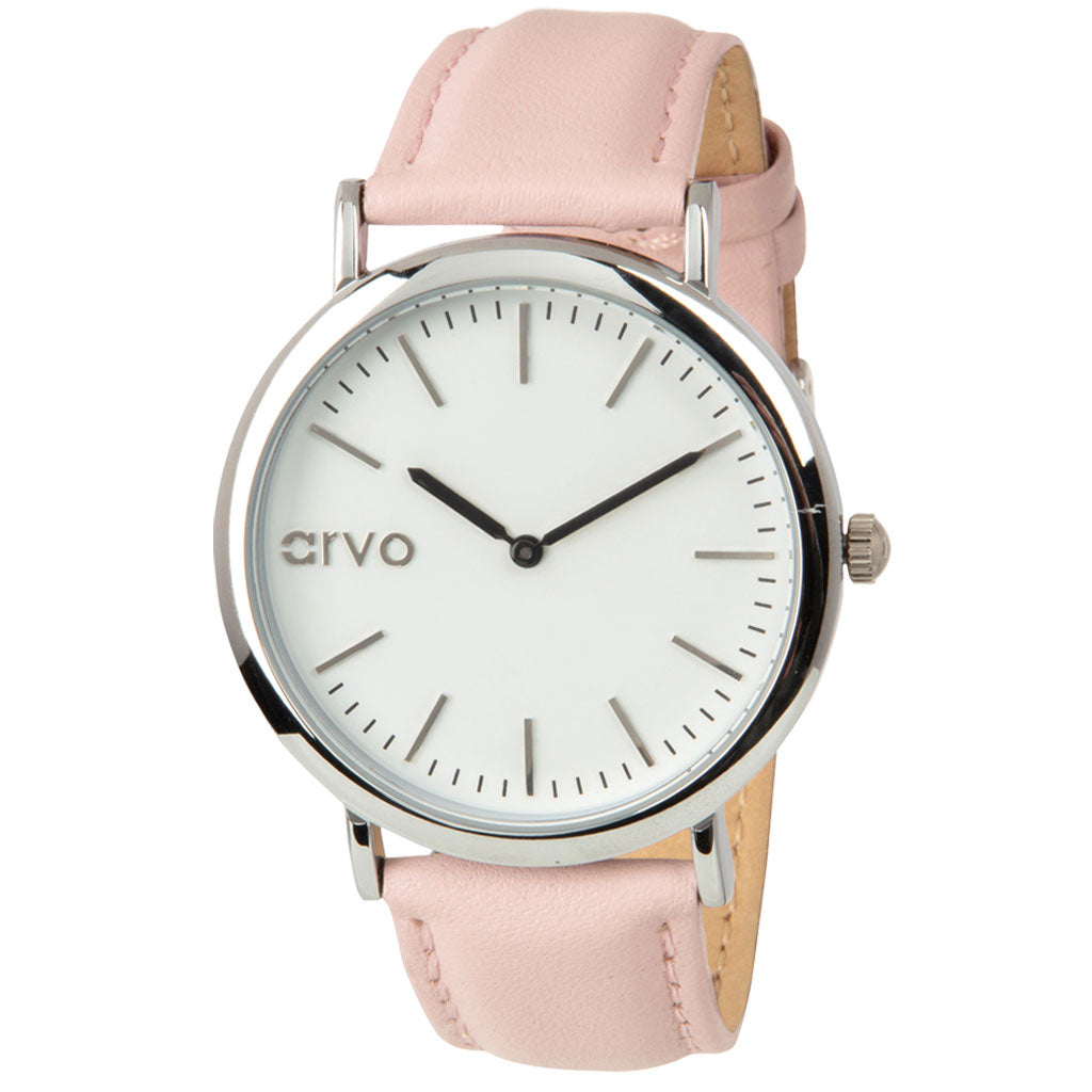 Arvo White Time Sawyer Watch - Silver - Pink Leather