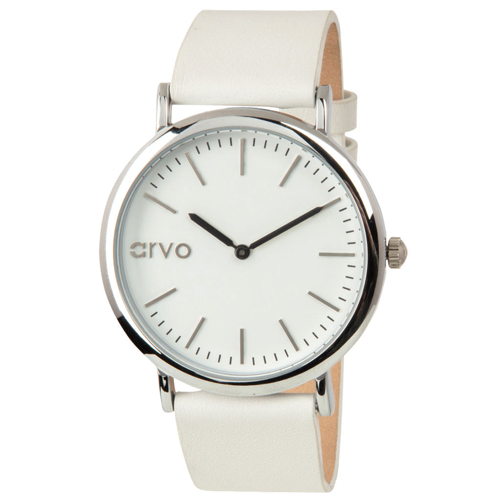 Buy Arvo White Time Sawyer Watch | Silver | White Leather by Arvo