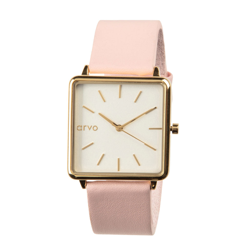 Arvo Time Squared Watch - Gold - Blush Pink Leather