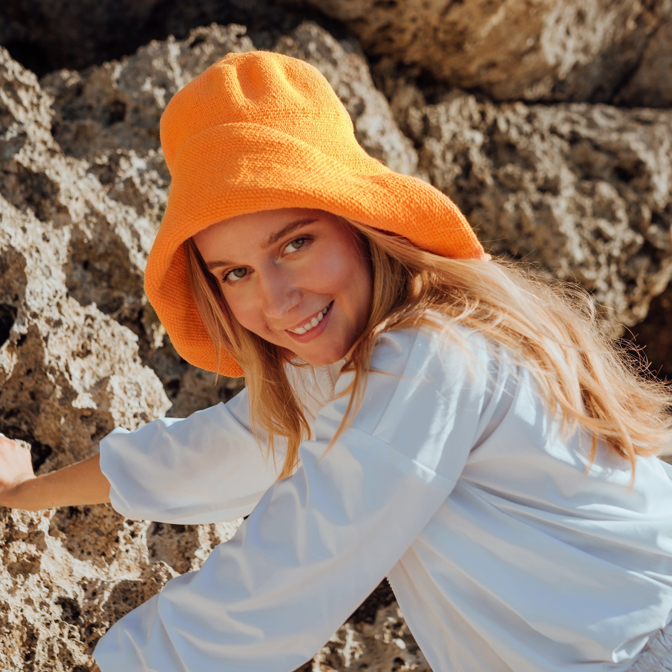 Buy BLOOM Crochet Sun Hat, in Tangerine Orange by BrunnaCo