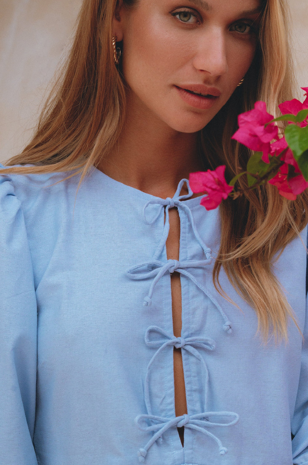 Buy Beatrice Puff Sleeve Linen Mini Dress by Bali ELF