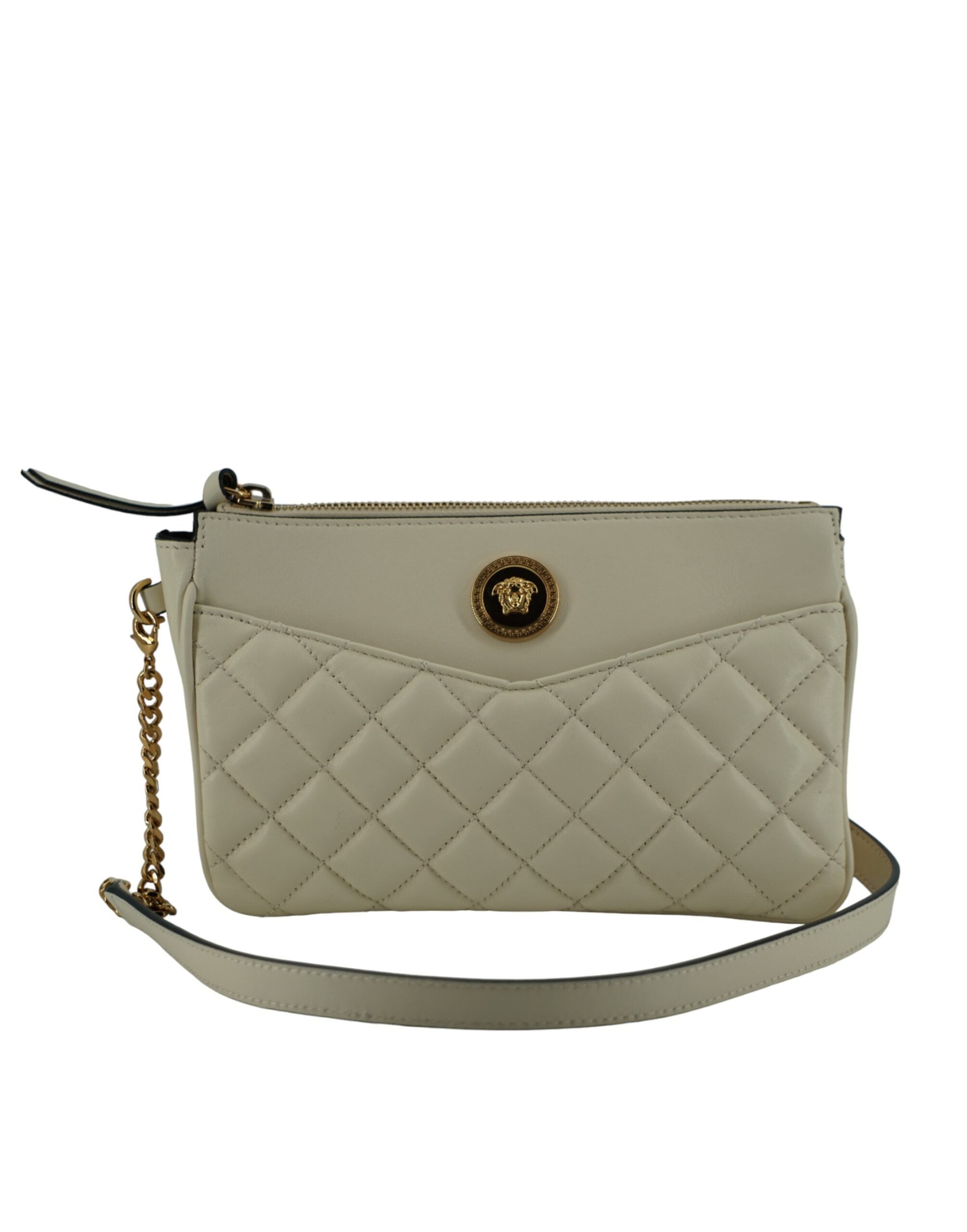 White Lamb Leather Pouch Crossbody Bag