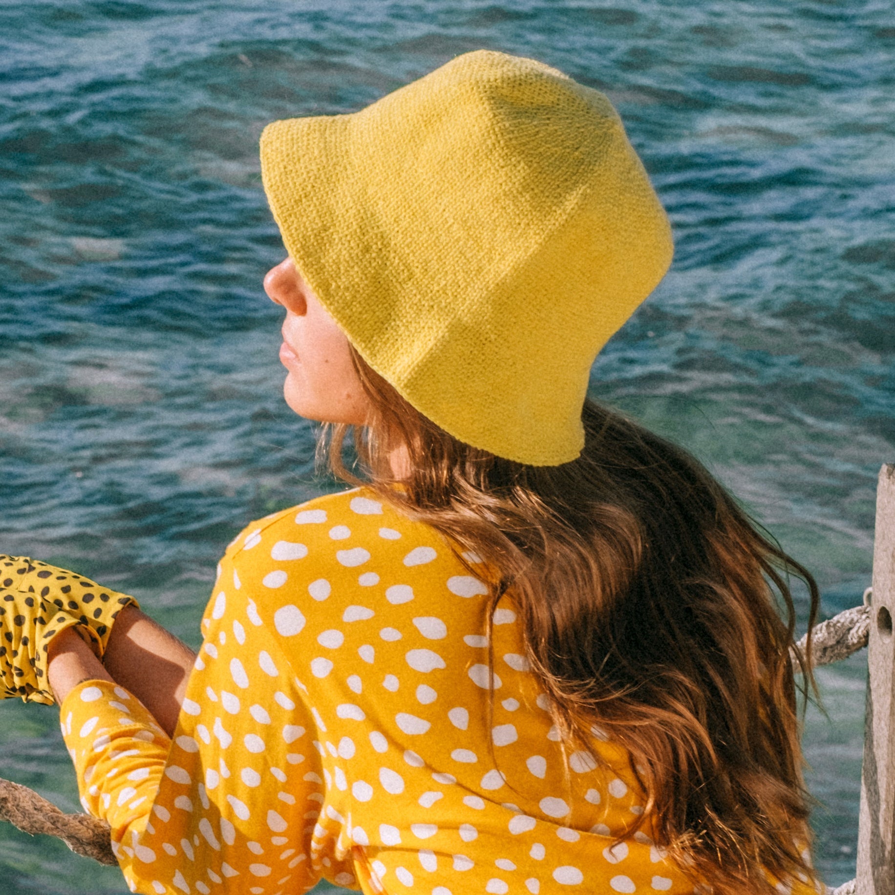 FLORETTE Crochet Bucket Hat, in Yellow