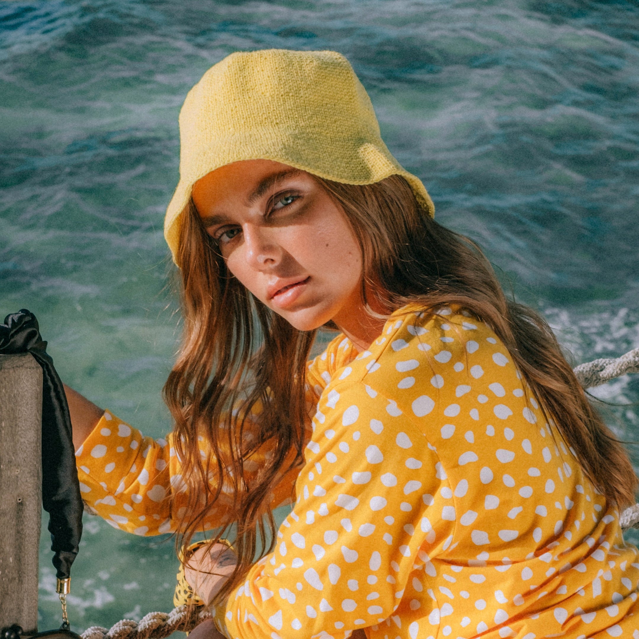 Buy FLORETTE Crochet Bucket Hat, in Yellow by BrunnaCo