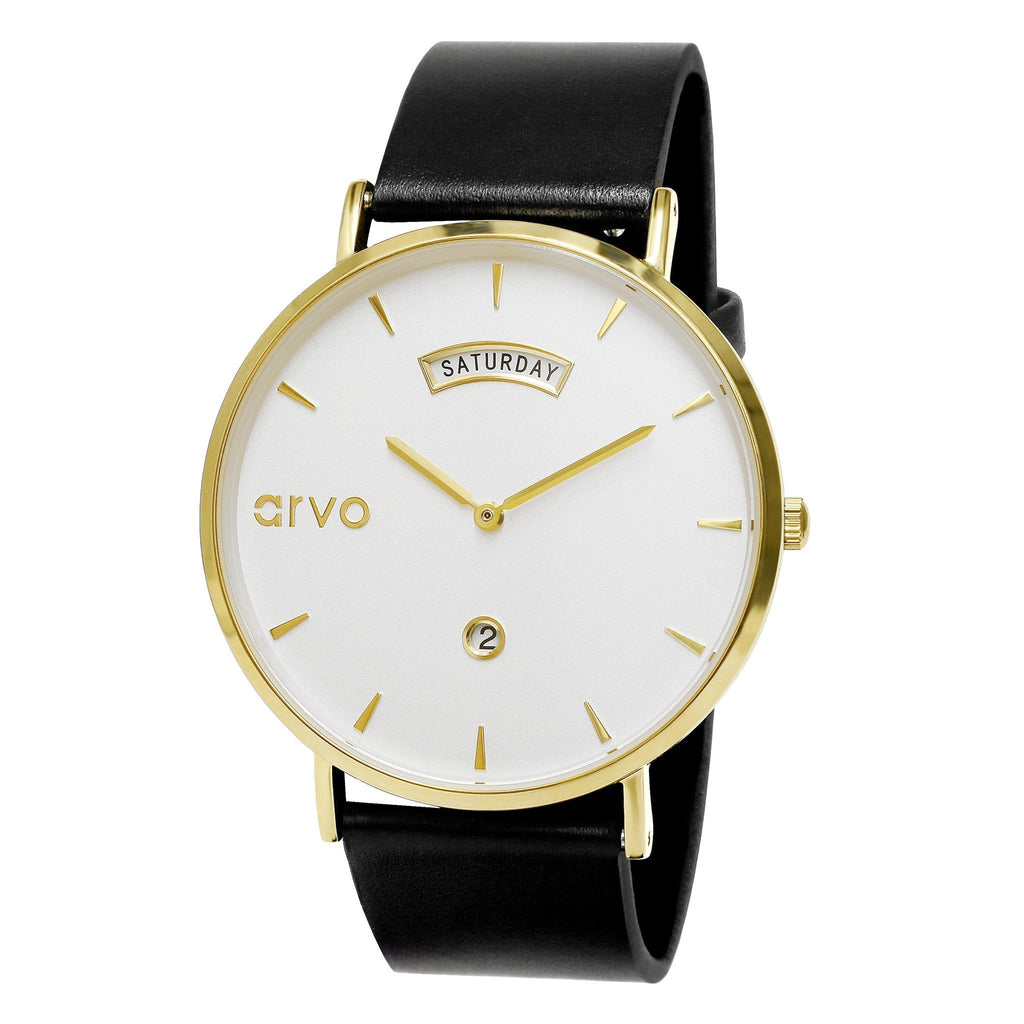 Buy Arvo Awristacrat Watch - Gold - Black Leather Band by Arvo