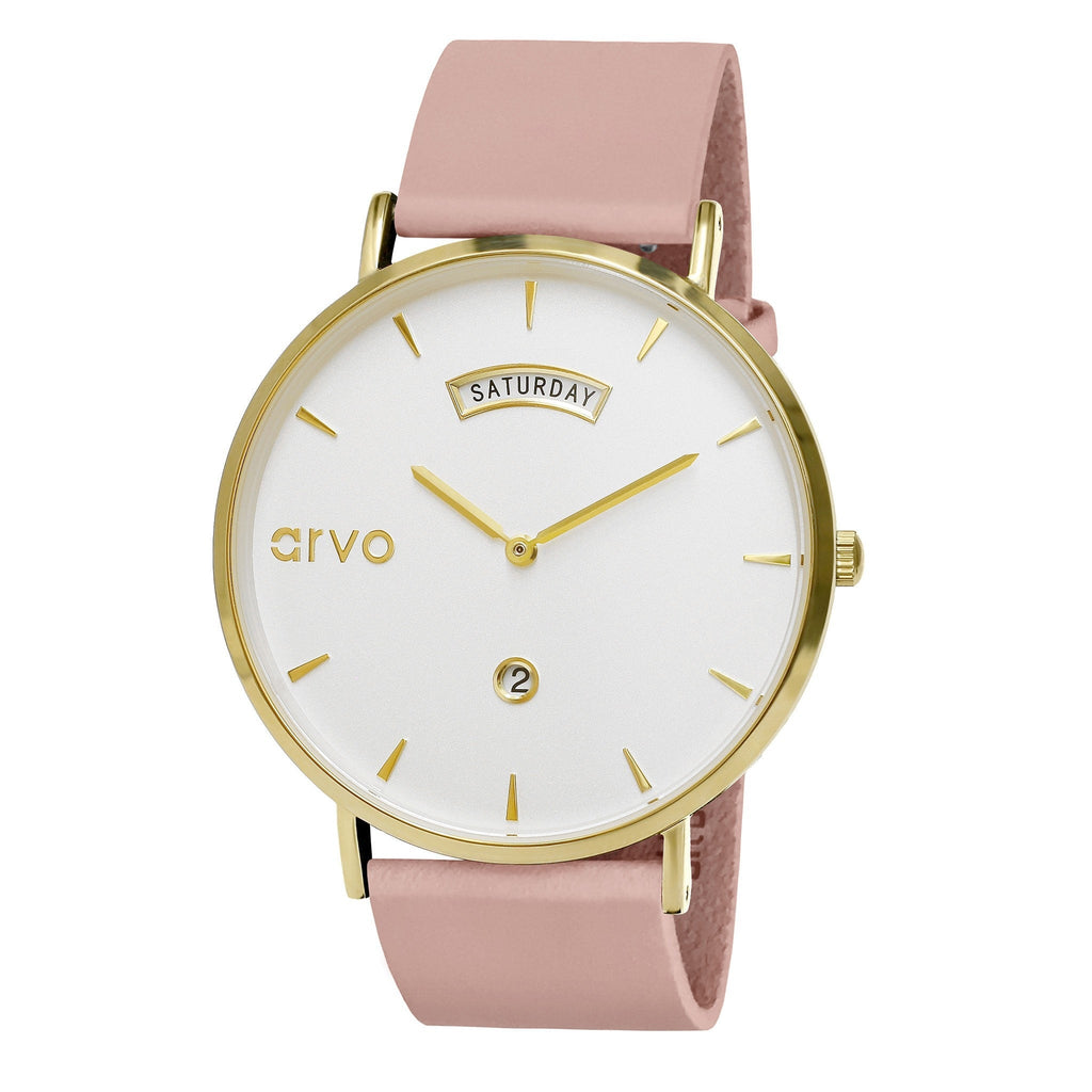 Buy Arvo Awristacrat Watch - Gold - Blush Leather Band by Arvo