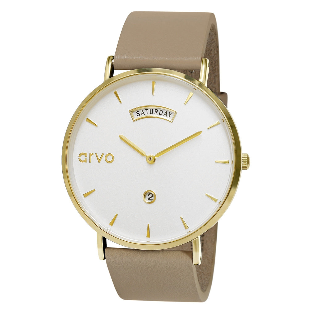 Buy Arvo Awristacrat Watch - Gold - Nude Leather Band by Arvo
