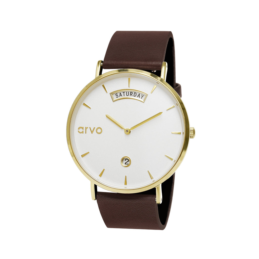 Buy Arvo Awristacrat Watch-Gold-Saddle Leather Band by Arvo