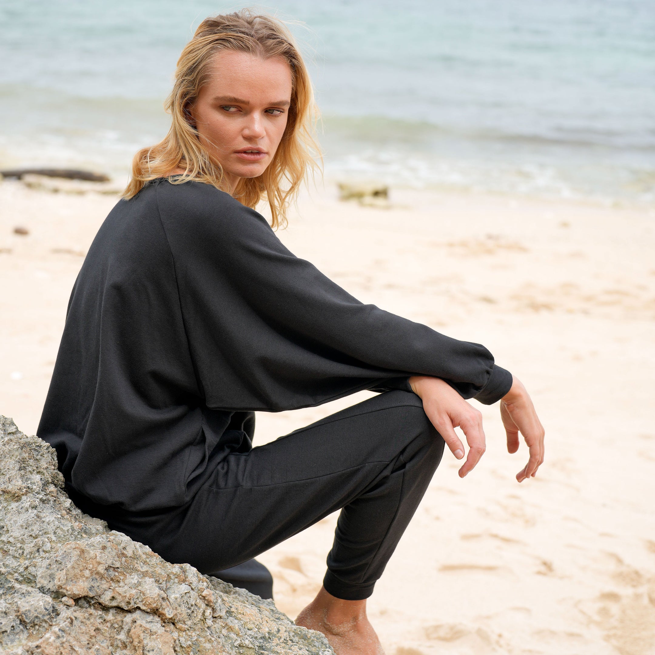Buy Haley Bamboo Fleece Sweaters, in Black by BrunnaCo