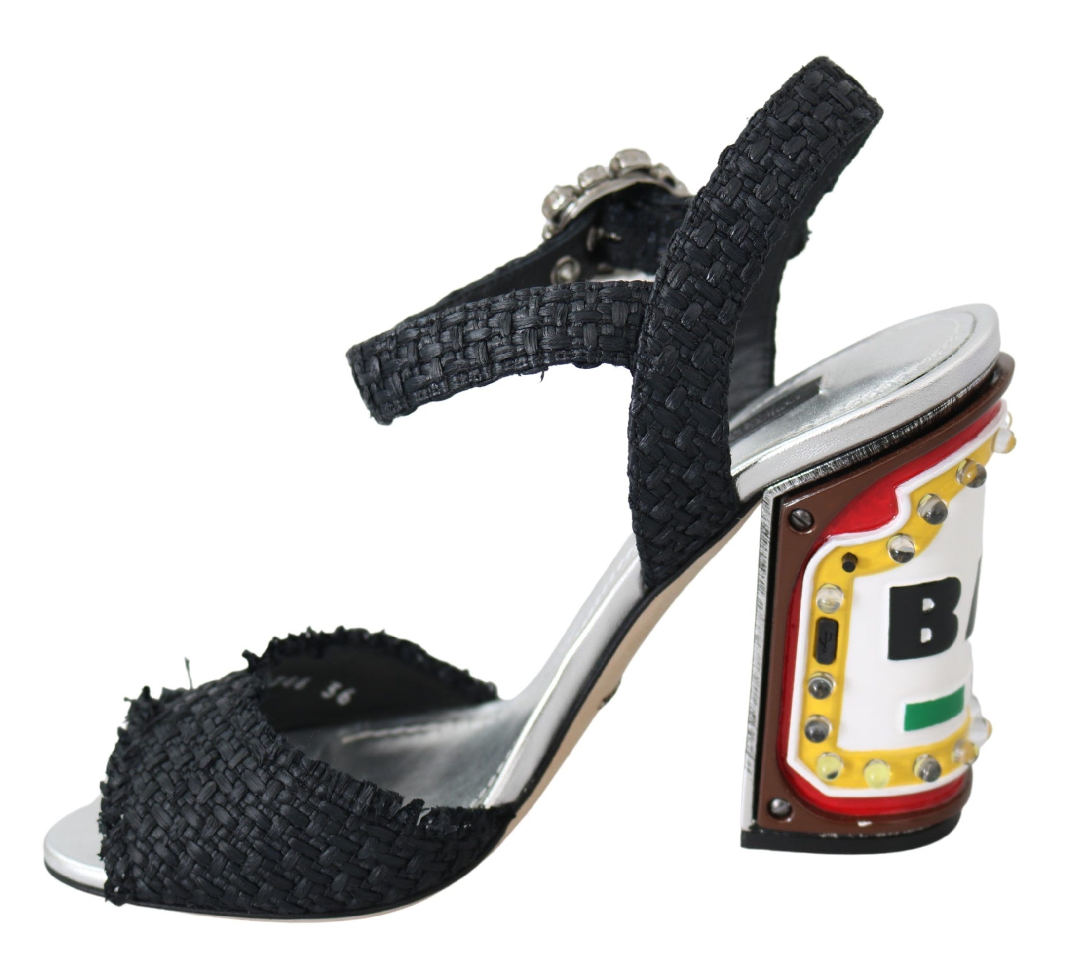 Elegant Black Ankle Strap Sandals with LED Lights