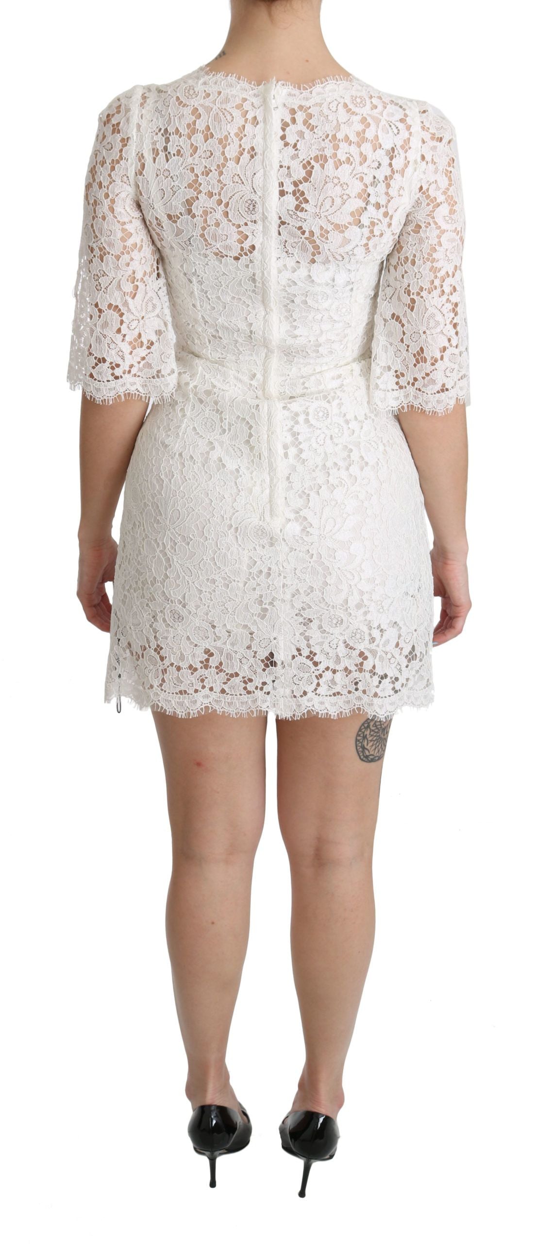 Buy Elegant Floral Lace V-Neck Mini Dress by Dolce & Gabbana