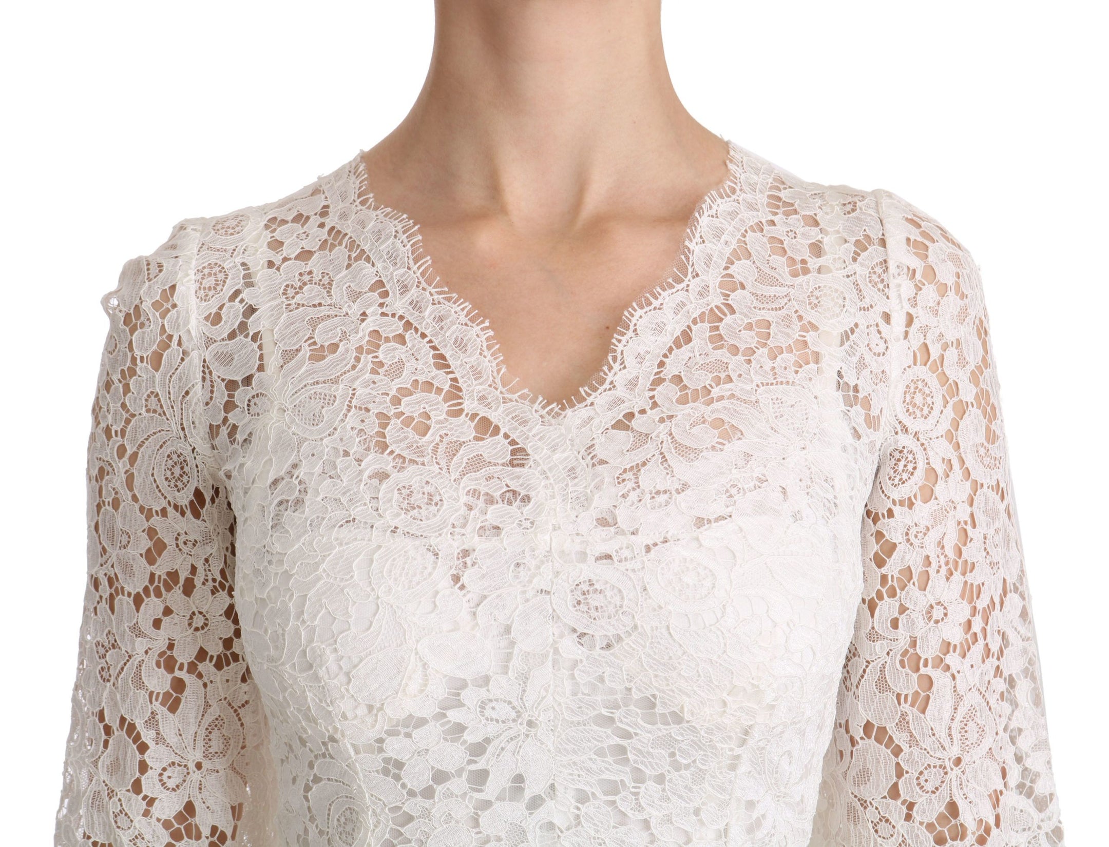 Buy Elegant Floral Lace V-Neck Mini Dress by Dolce & Gabbana