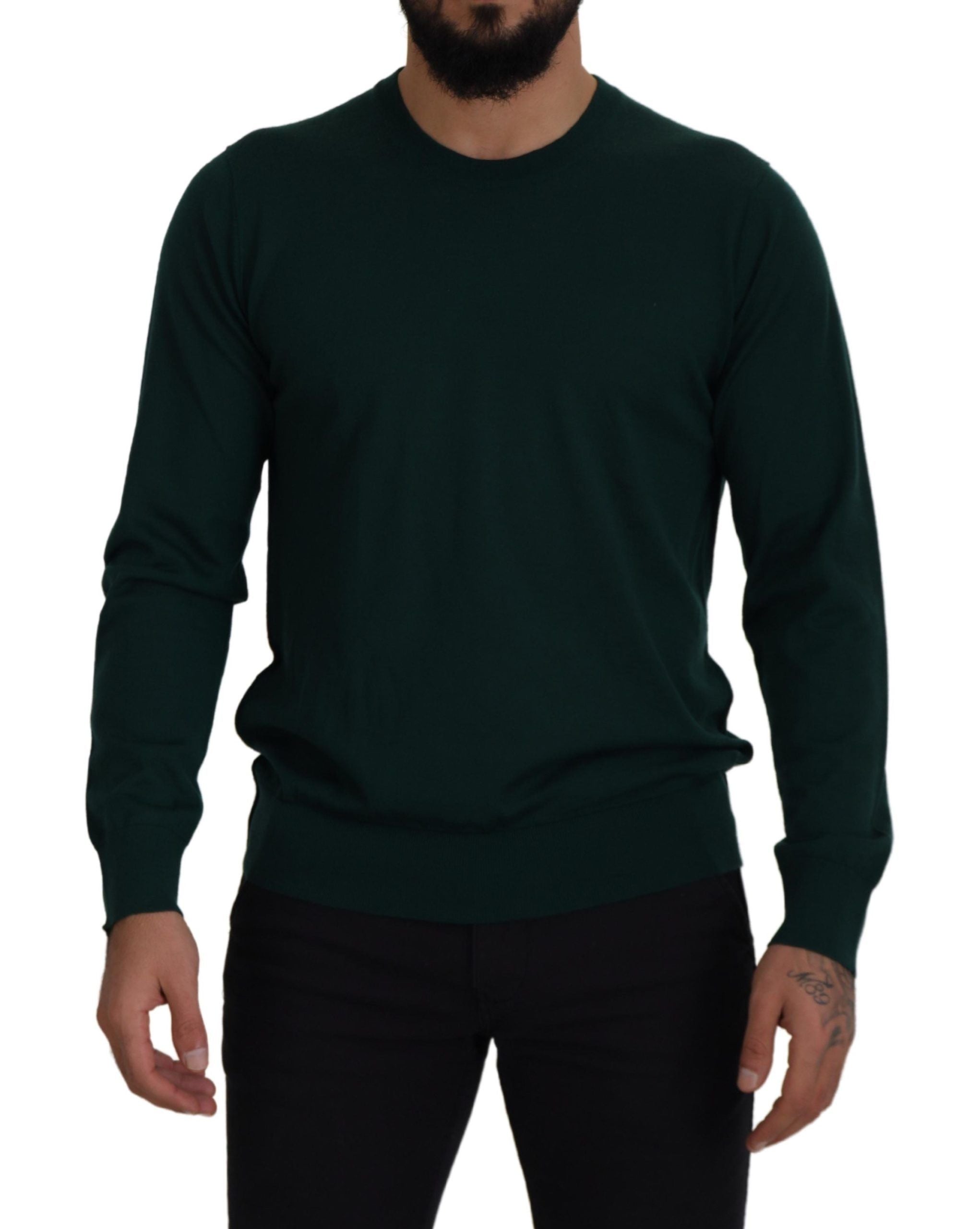 Elegant Green Crewneck Cashmere Sweater