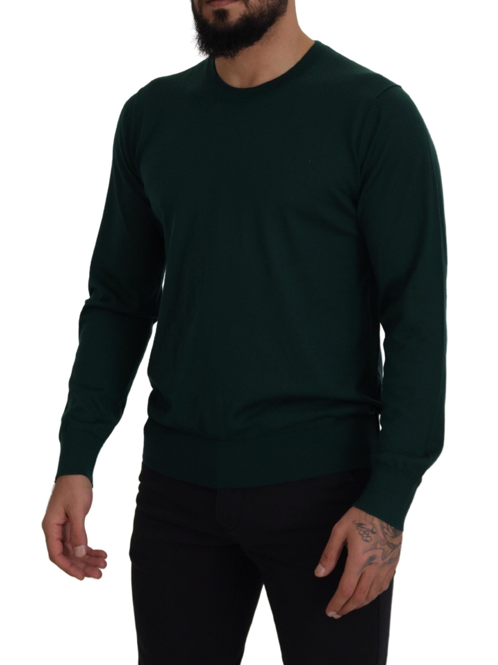 Elegant Green Crewneck Cashmere Sweater