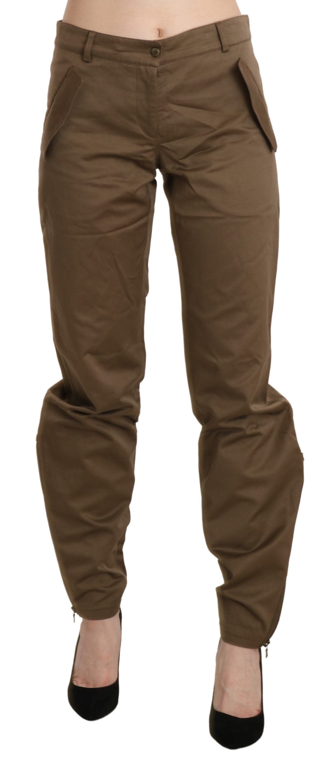 Chic Brown Mid Waist Straight Trousers