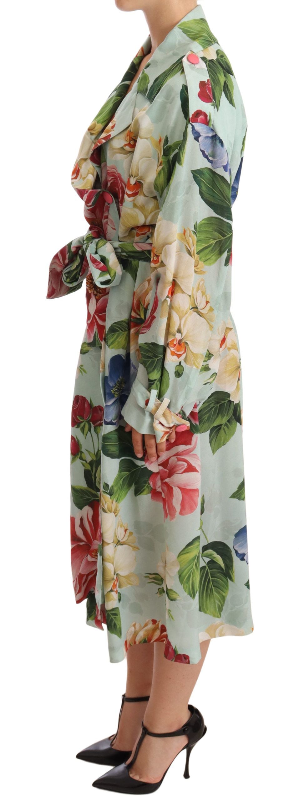 Elegant Floral Silk Trench Coat