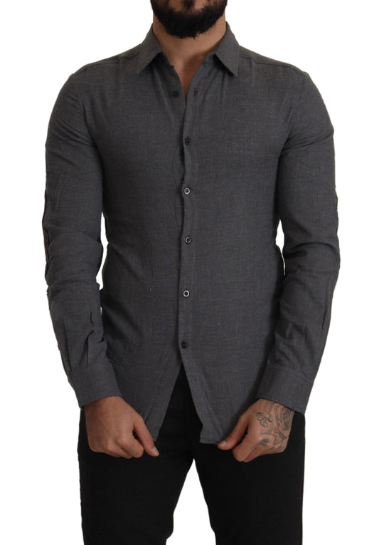 Dark Gray Cotton Casual Mens Shirt