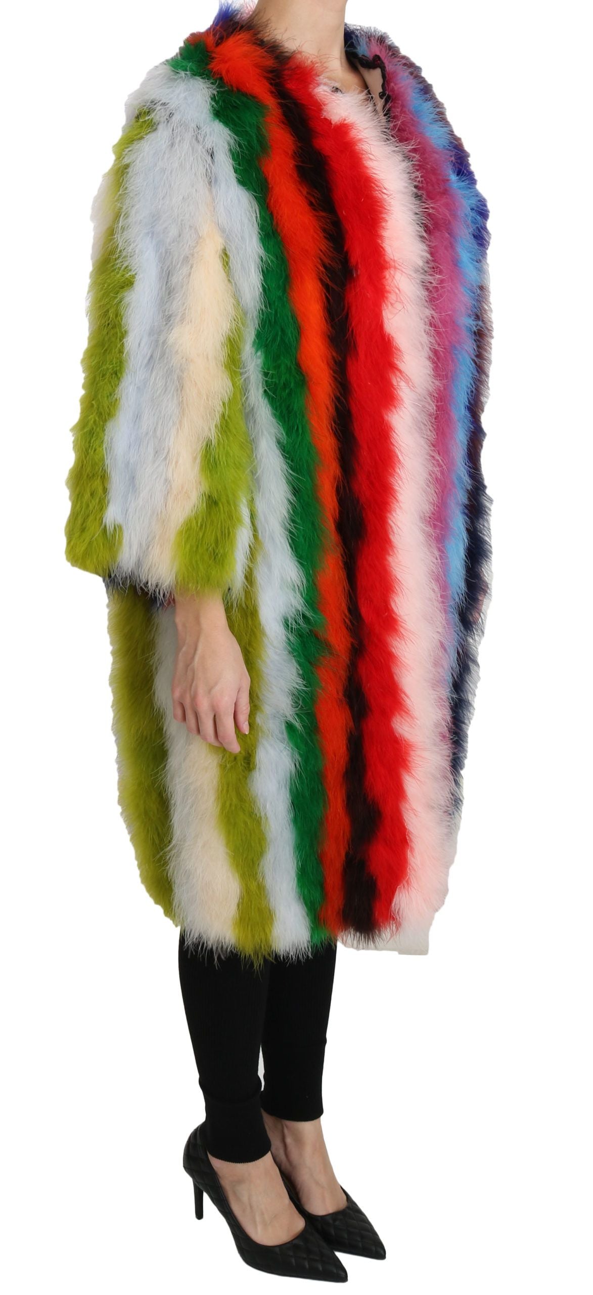 Elegant Multicolor Feather Long Coat Jacket