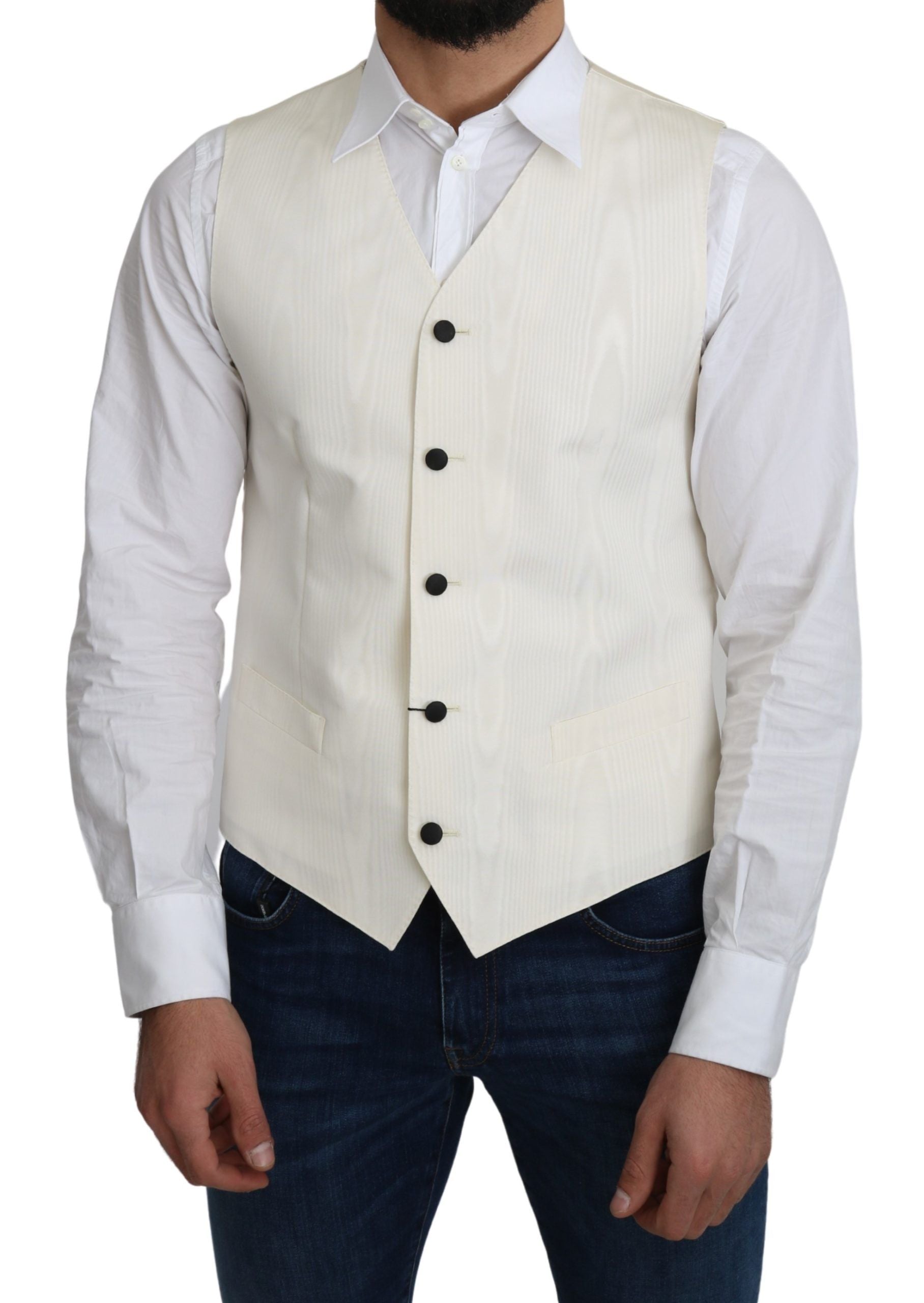 Elegant Off-White Silk Formal Vest