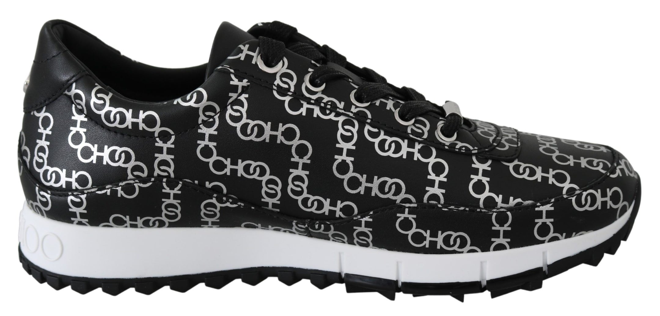 Elegant Black & Silver Leather Sneakers