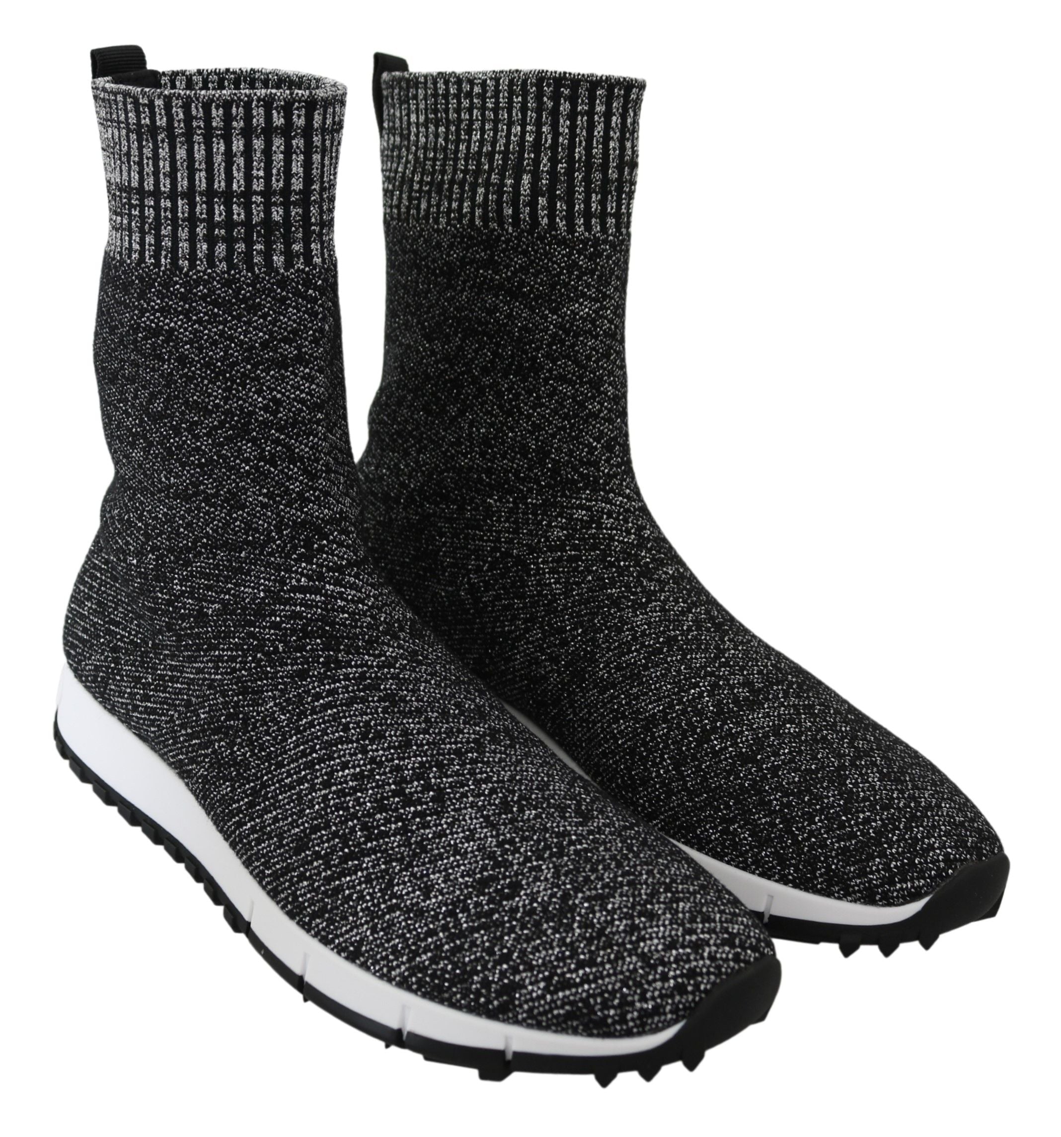 Elegant Knitted Lurex Sneakers in Black and Silver