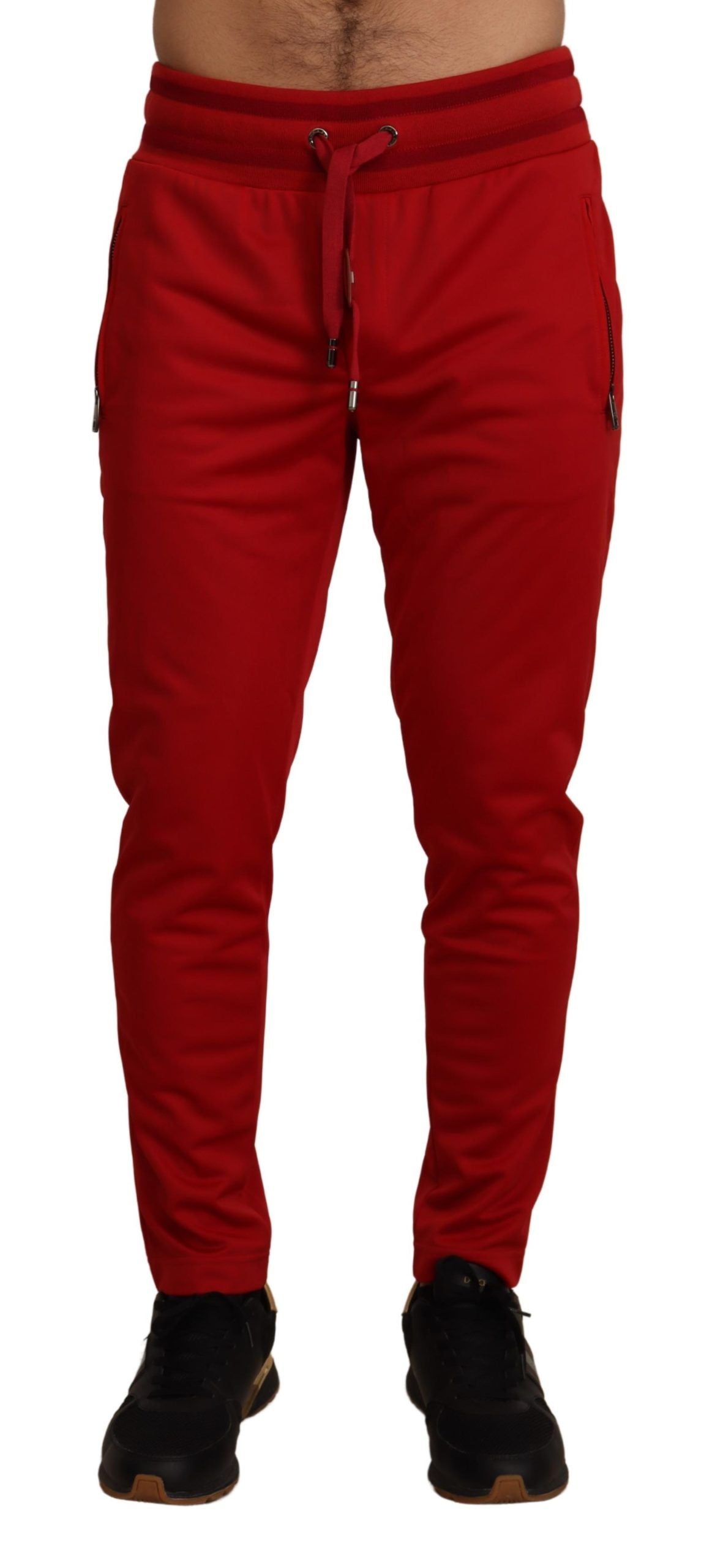 Elegant Red Casual Sweatpants with Logo Plaque