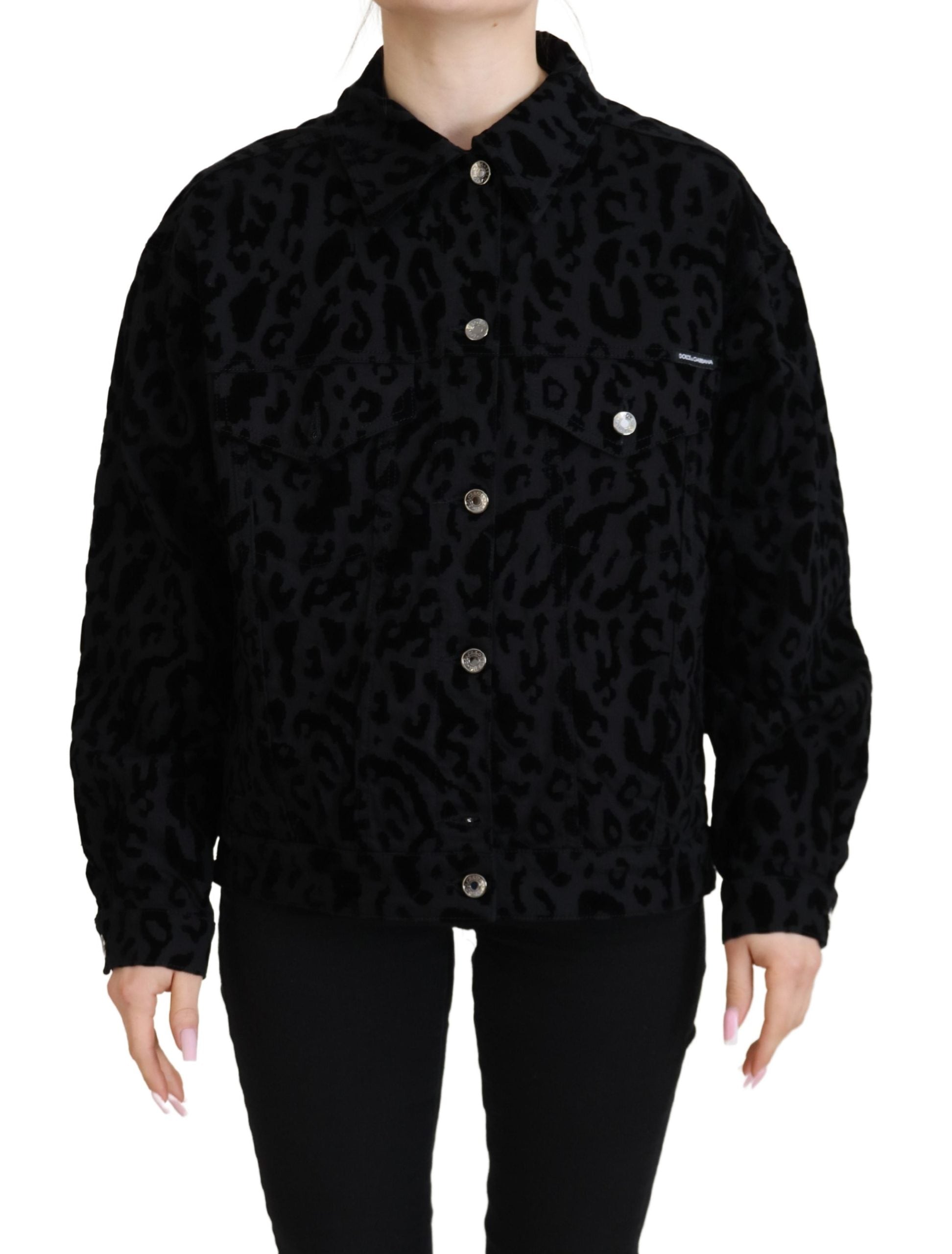 Chic Leopard Print Button Down Denim Jacket