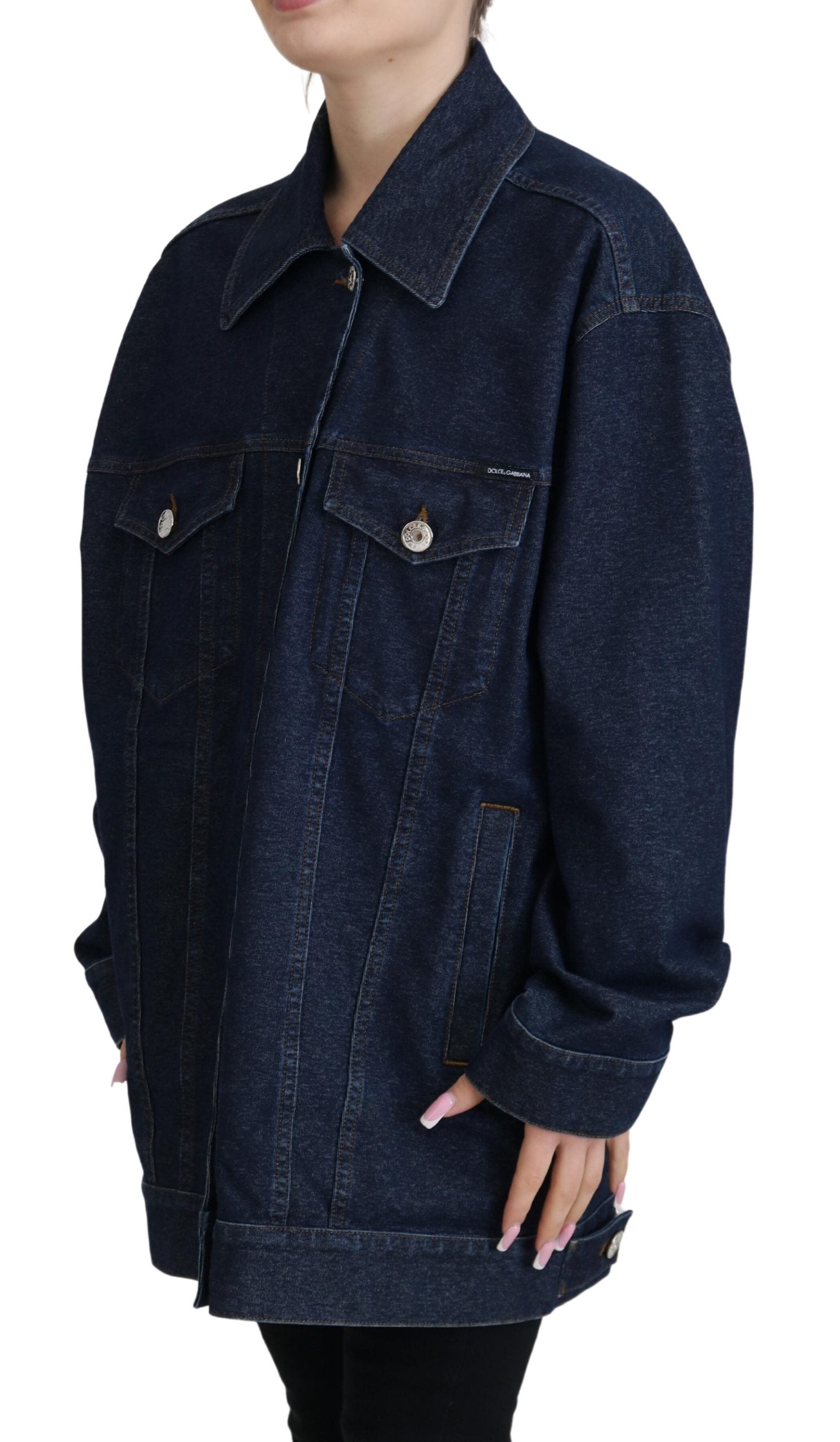 Elegant Blue Denim Button-Down Jacket