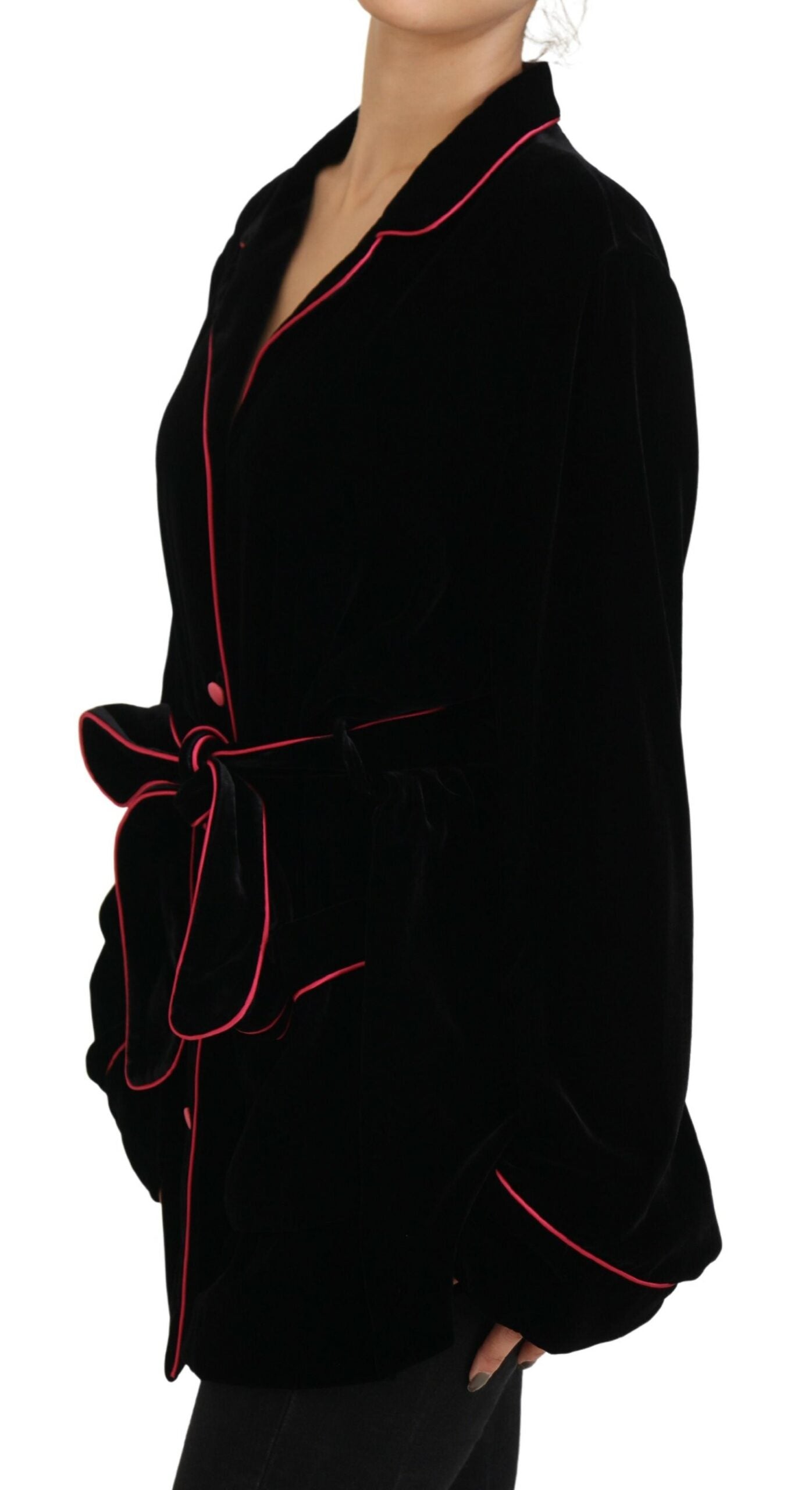 Elegant Black Silk-Blend Jacket with Waist Belt