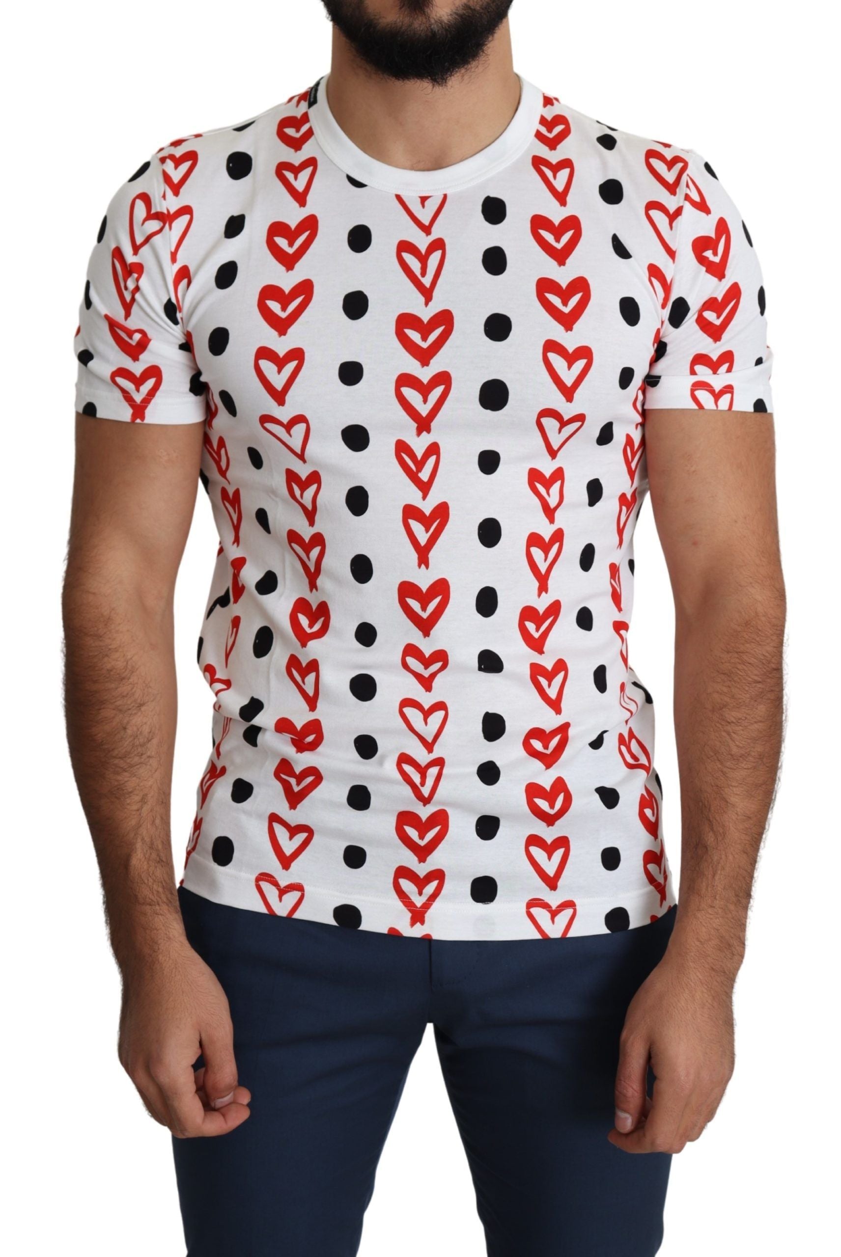 Chic White Cotton Tee with Heart Print