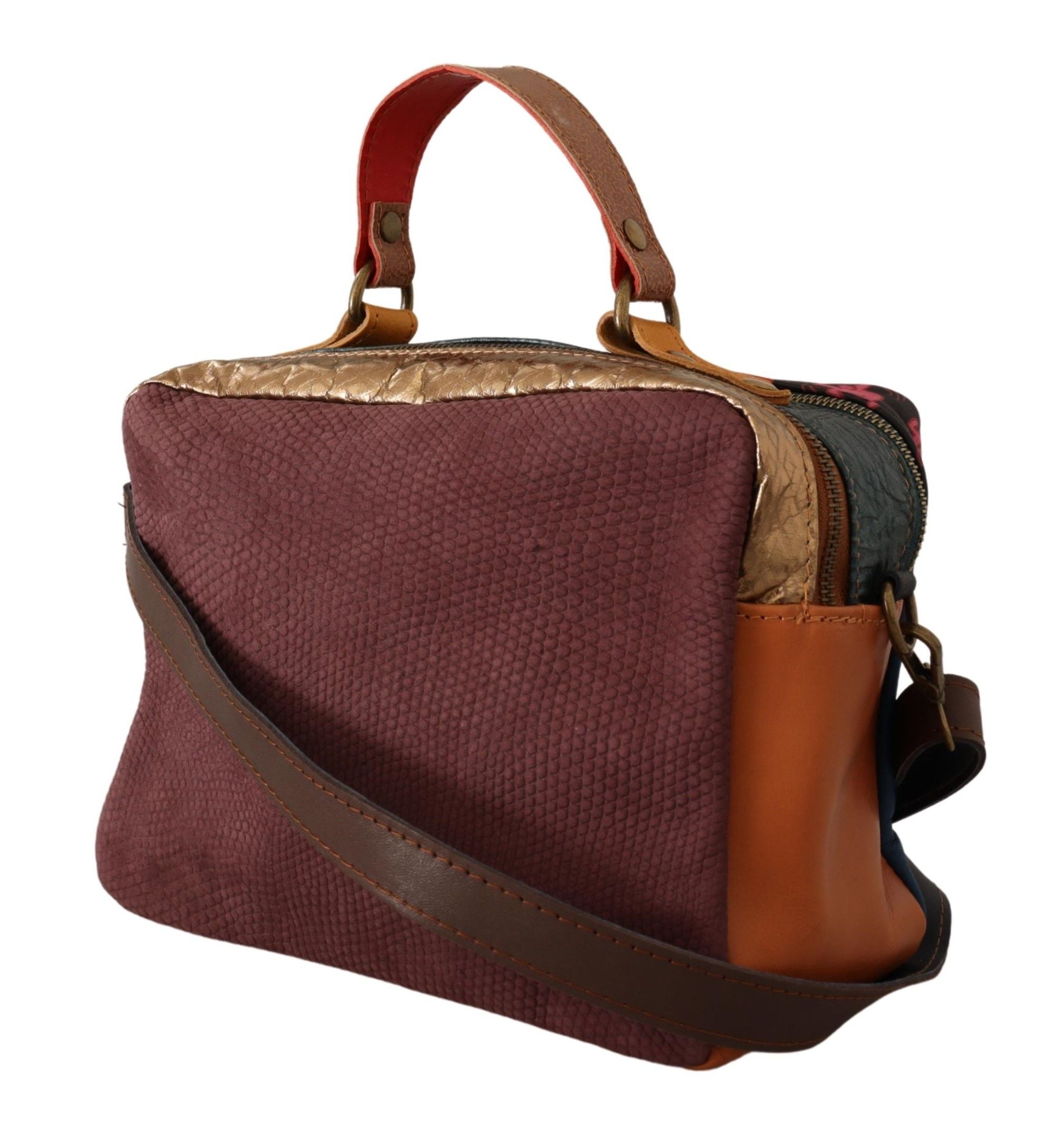 Multicolor Leather Shoulder Bag with Gold Details