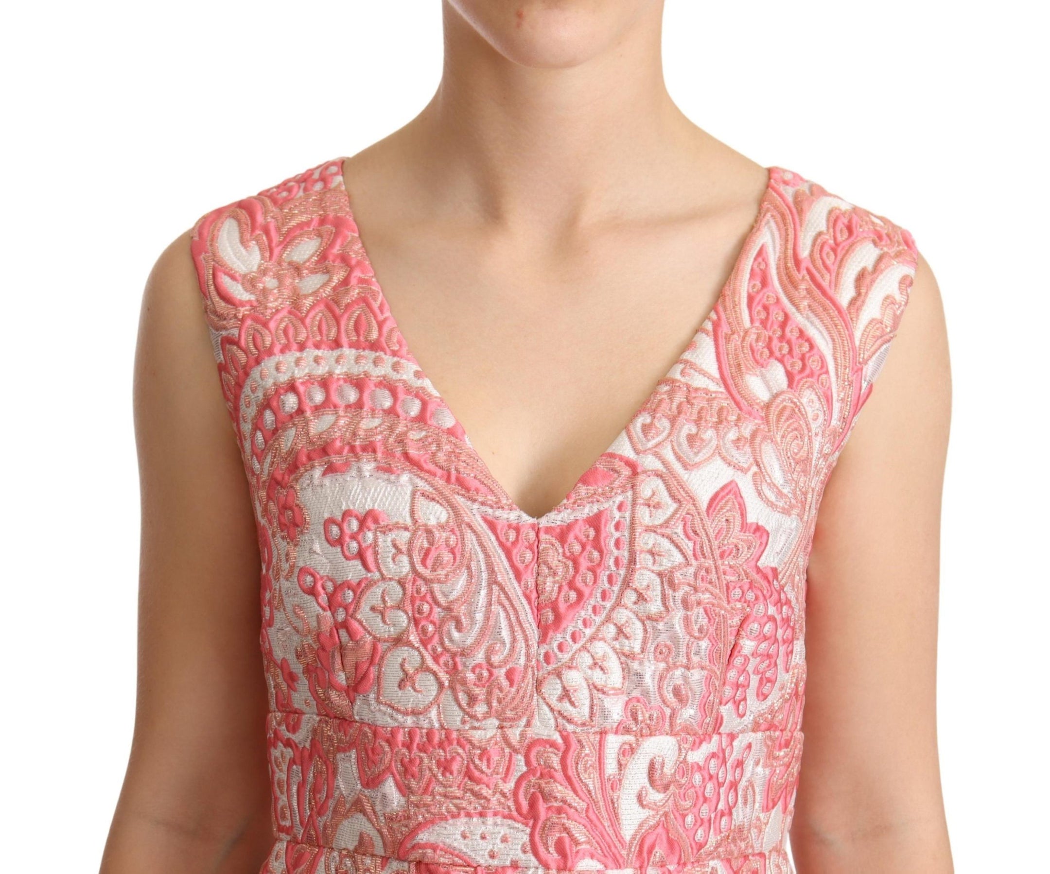 Buy Pink Floral Jacquard Pleated Sheath Dress by Dolce & Gabbana