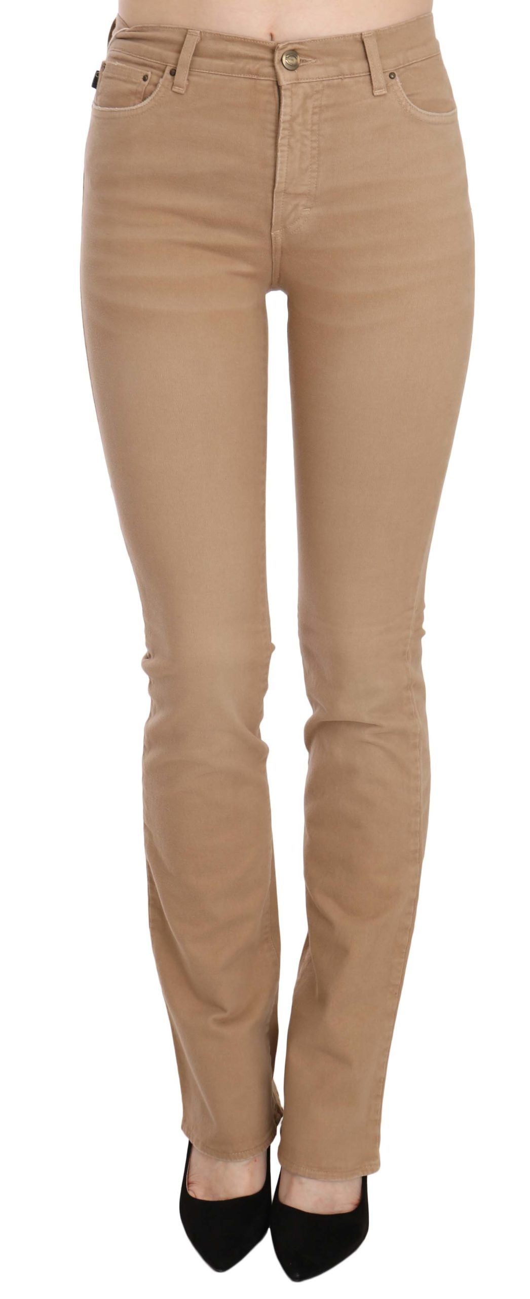 Chic Brown Mid Waist Skinny Trousers