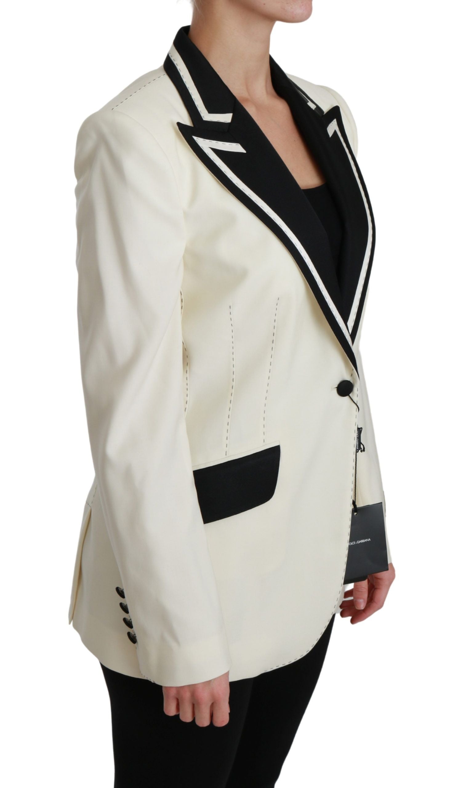 Elegant Cream & Black Detailed Blazer