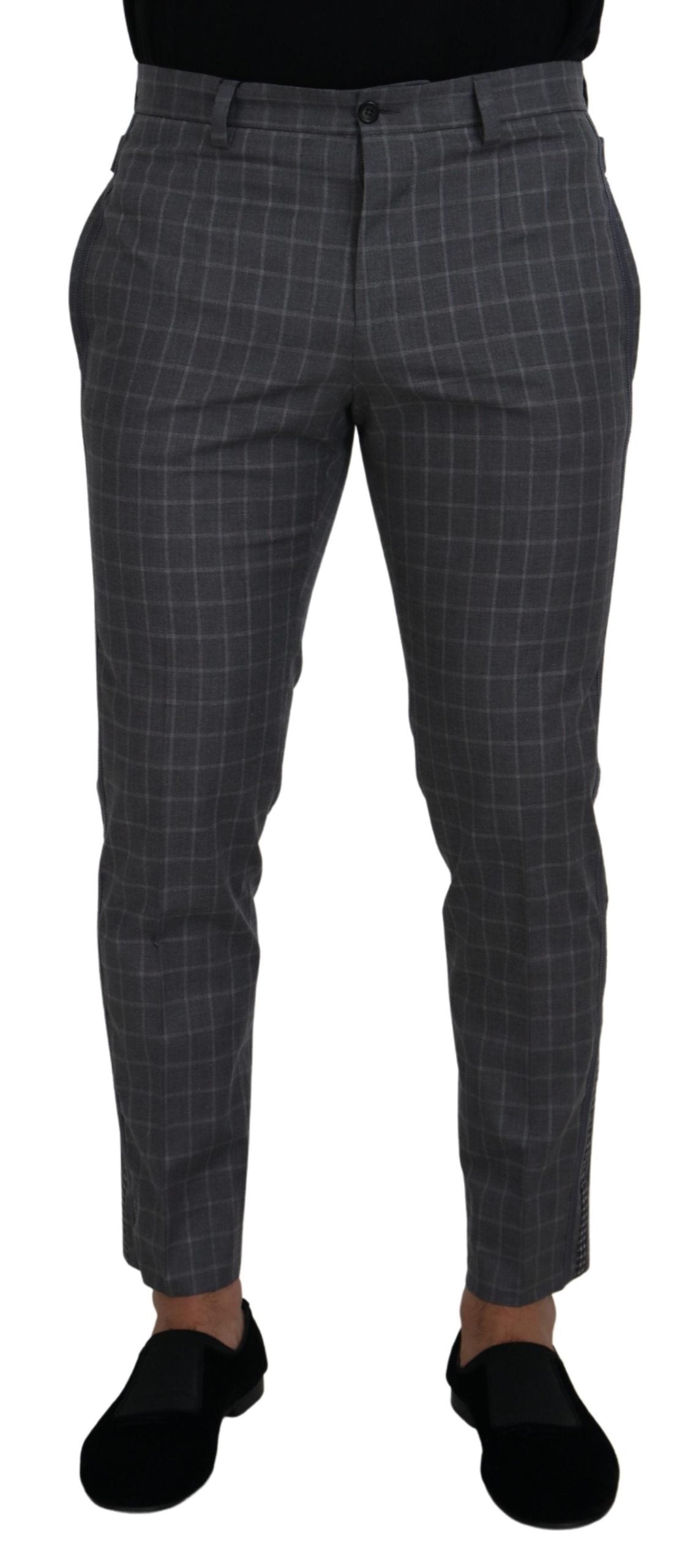 Grey Cotton Checkered Chino Pants