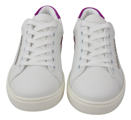 White Purple Leather Logo Womens Shoes