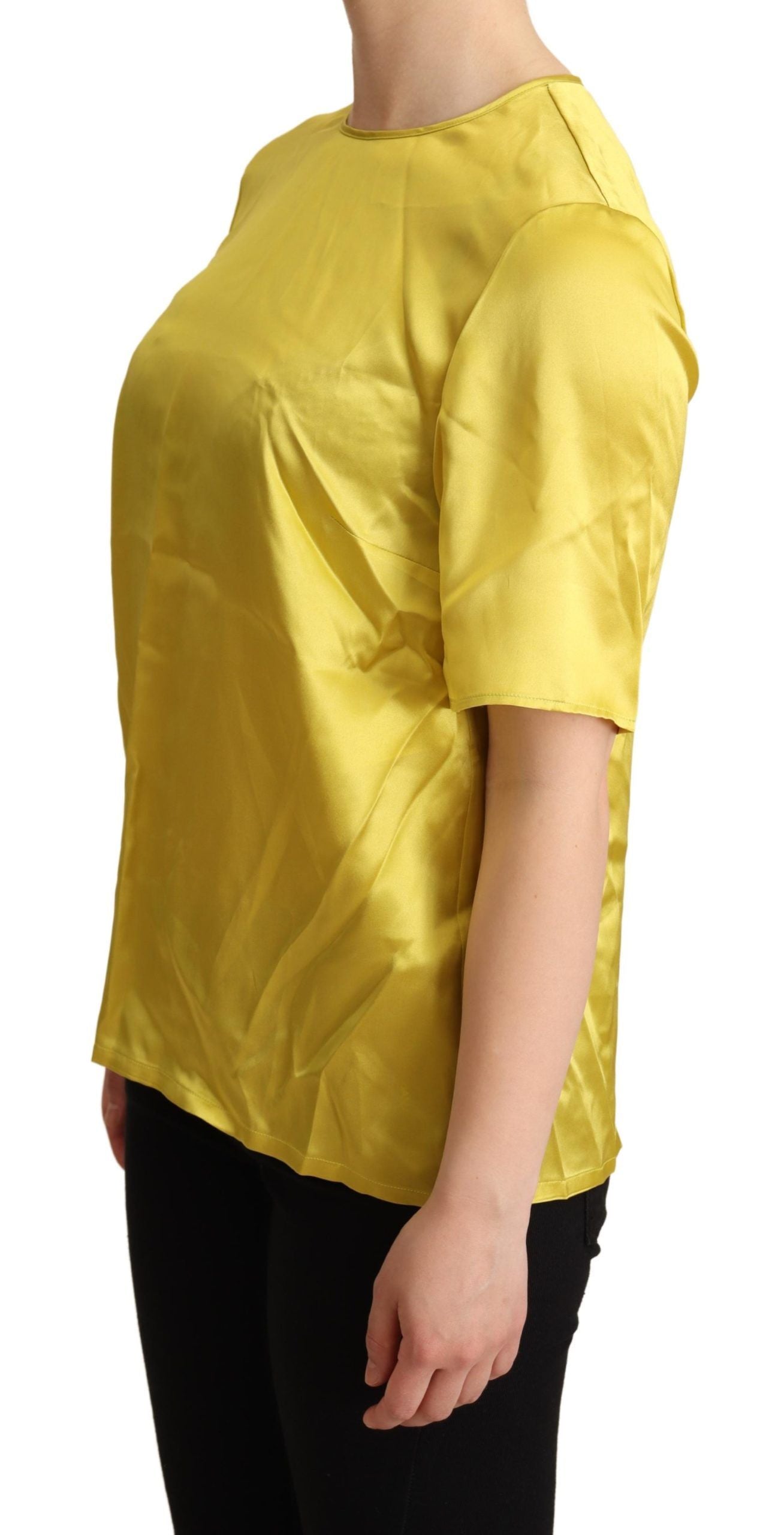 Elegant Silk Short Sleeve Blouse Top - Yellow