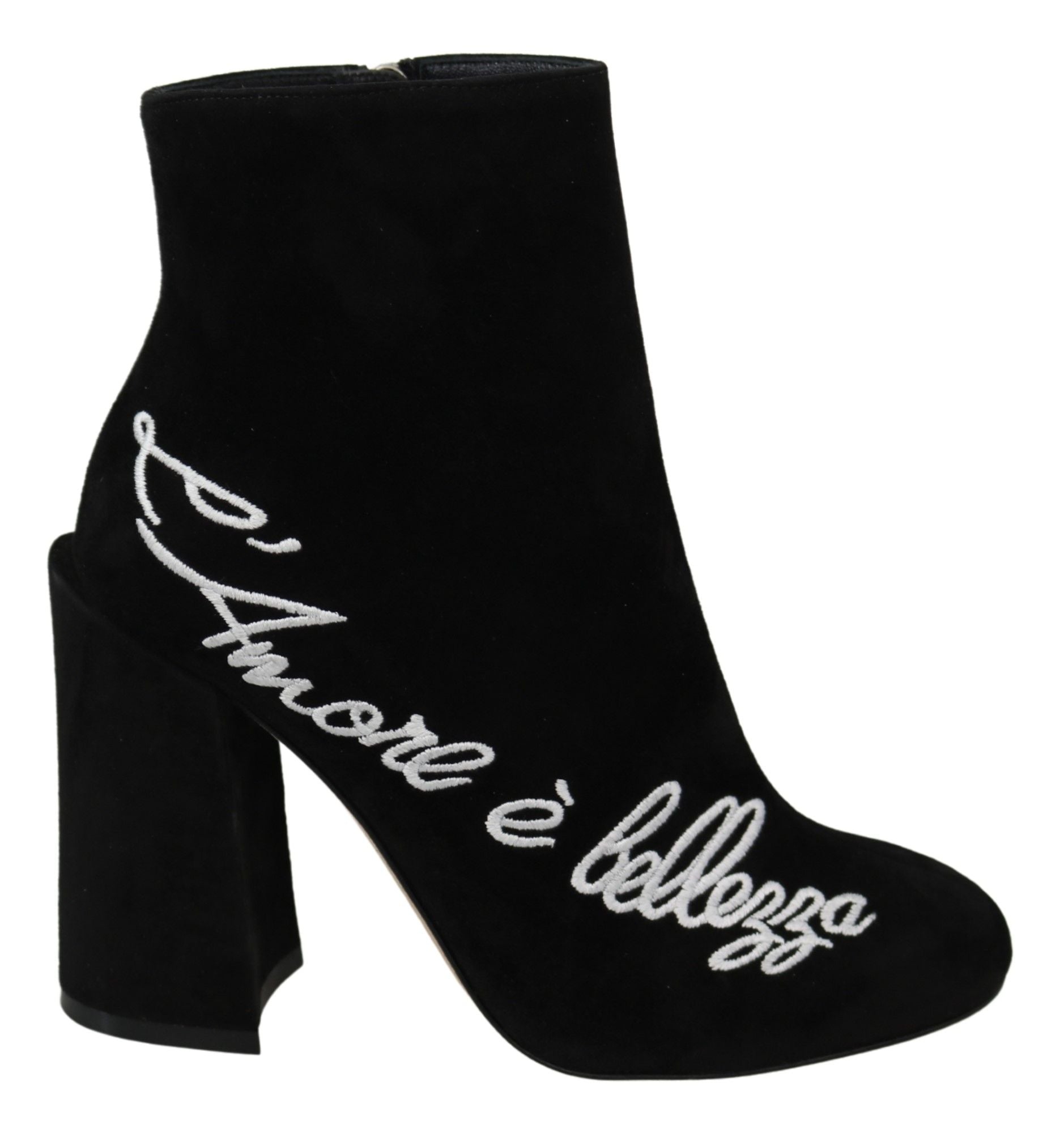 Embroidered Ankle Boots in Lambskin Suede