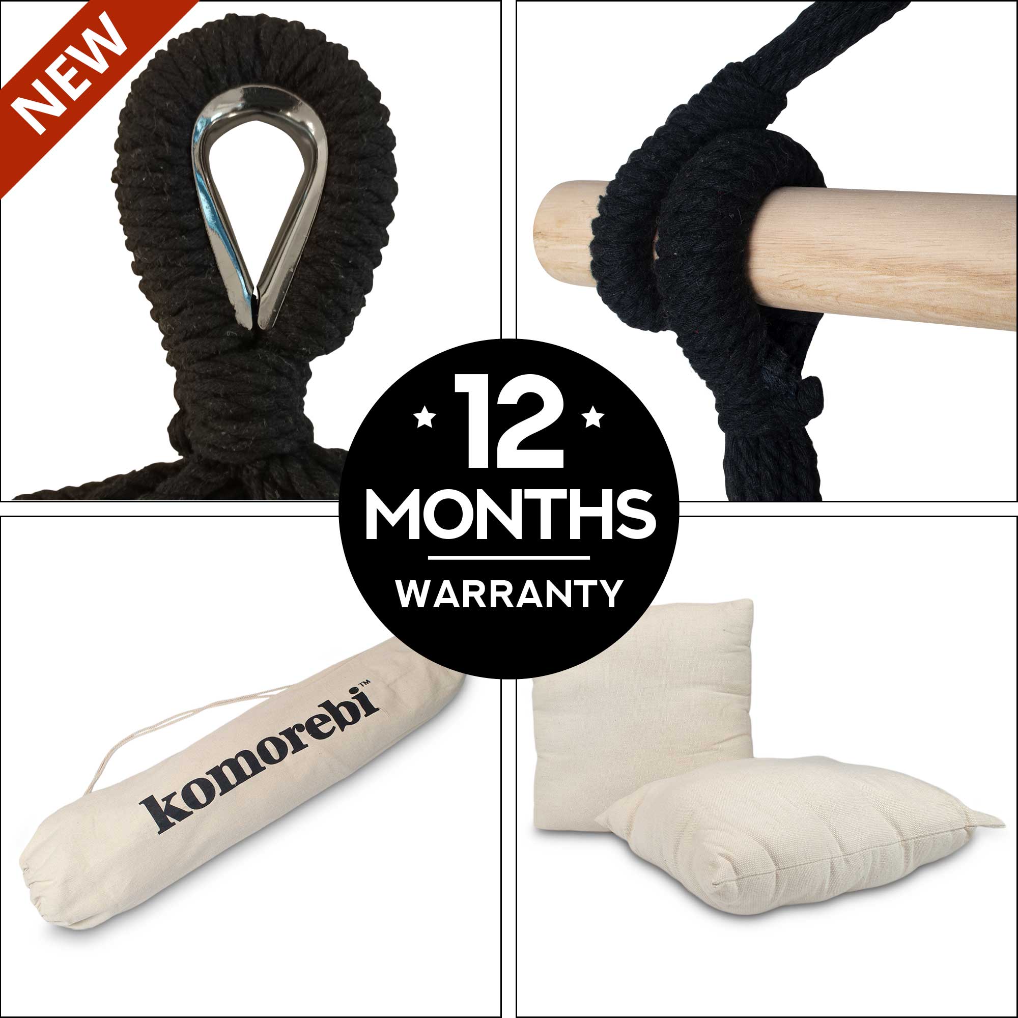 Buy Hanging Hammock Chair (Ivory & Black) by Komorebi