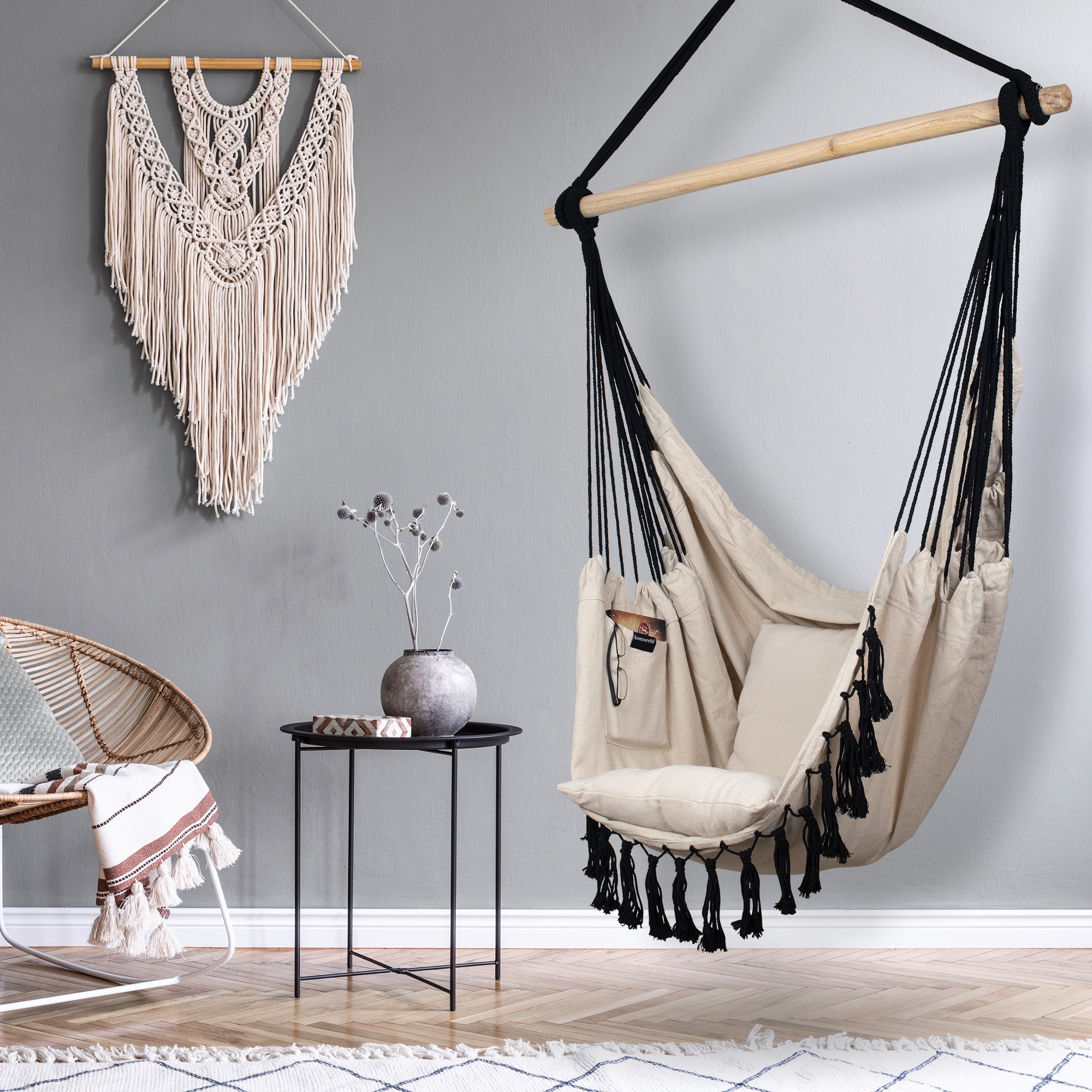 Buy Hanging Hammock Chair (Ivory & Black) by Komorebi